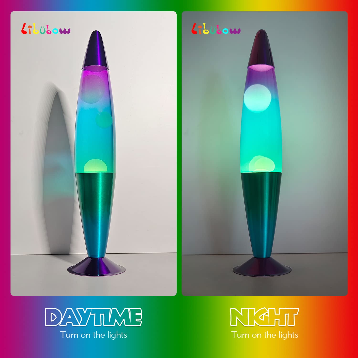 16 Inch Green Blue Purple Rainbow Motion Lamp, 2 Bulbs, Rainbow Lamp Aurora Lamp, Relaxing Night Light Mood Lighting for Adults,