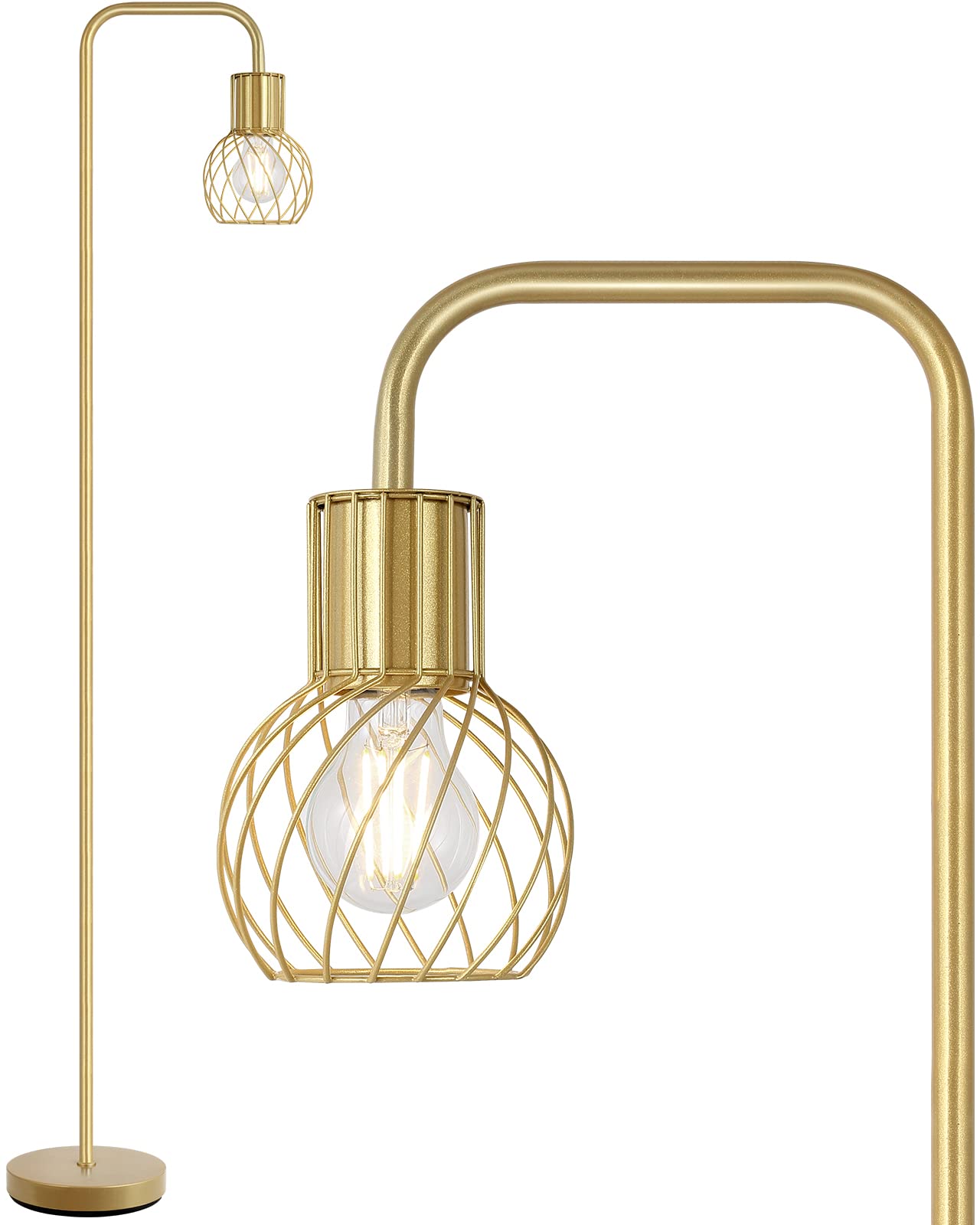 Auquee Brass Gold Floor Lamp - Modern Industrial Standing Lamp With Led Bulb & Foot Switch