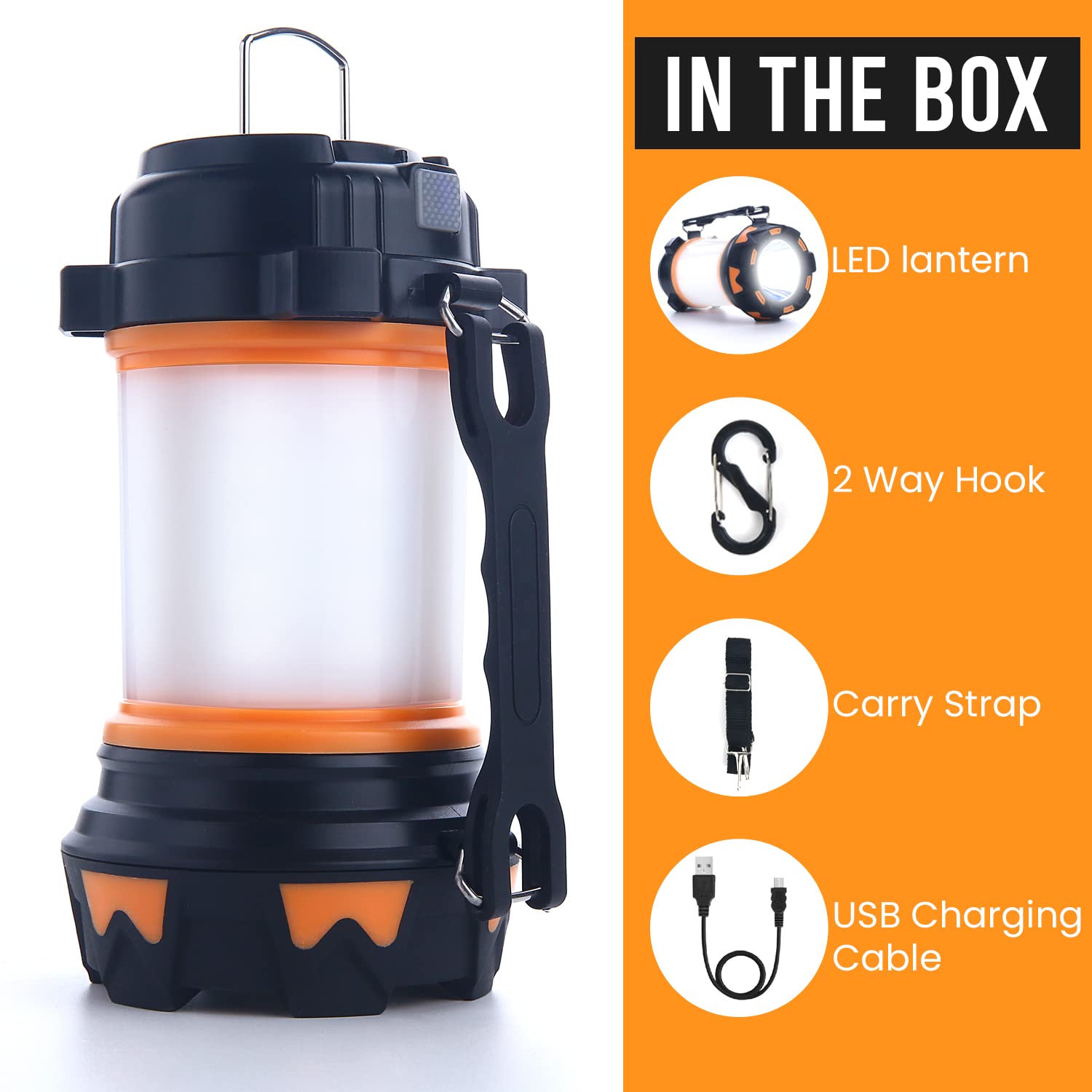 AYL LED Camping Lantern 1000 Lumens Rechargeable Flashlight IPX4 Waterproof Orange Model AYL500 for Emergency and Outdoor Use