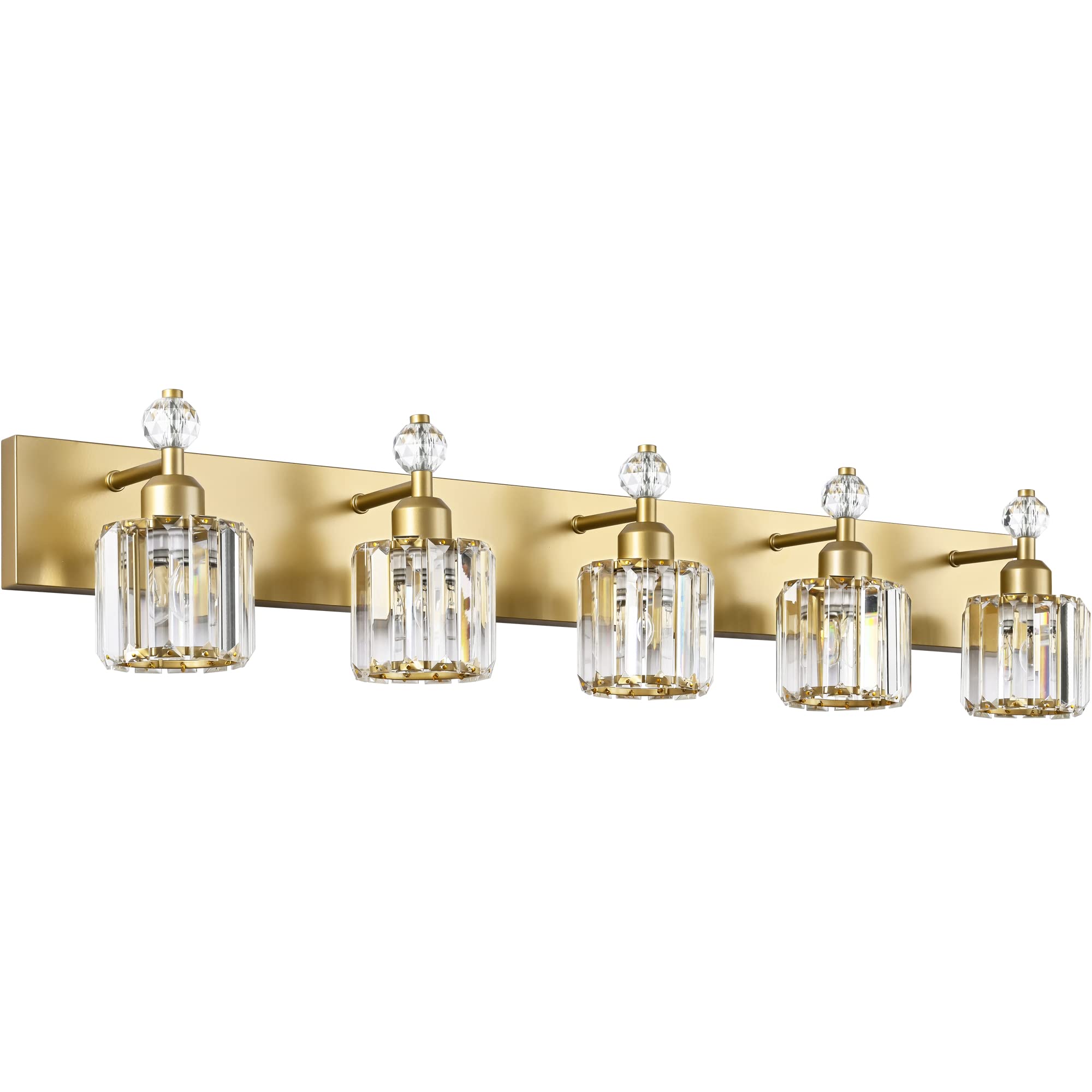 PRESDE Modern Crystal Vanity Light Fixture - 5 Light Bathroom Wall Light - Gold Finish, Stainless Steel with Metal