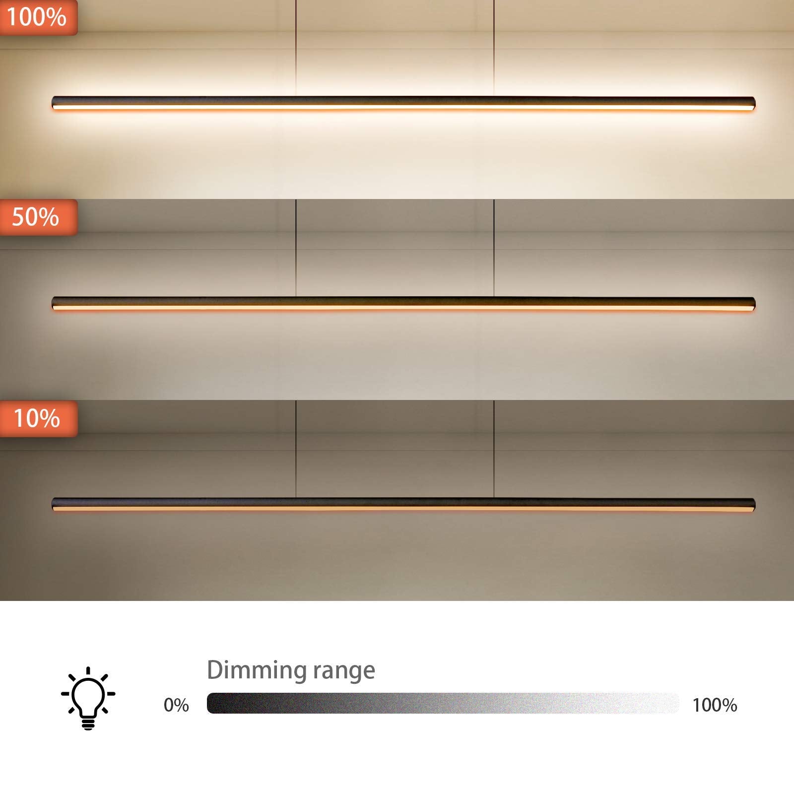 Zicbol Kitchen Island Pendant Lighting 40.94 Inch Linear Light Fixture Chandelier 16W 3000K Warm Light Dimmable Led Hanging Ligh