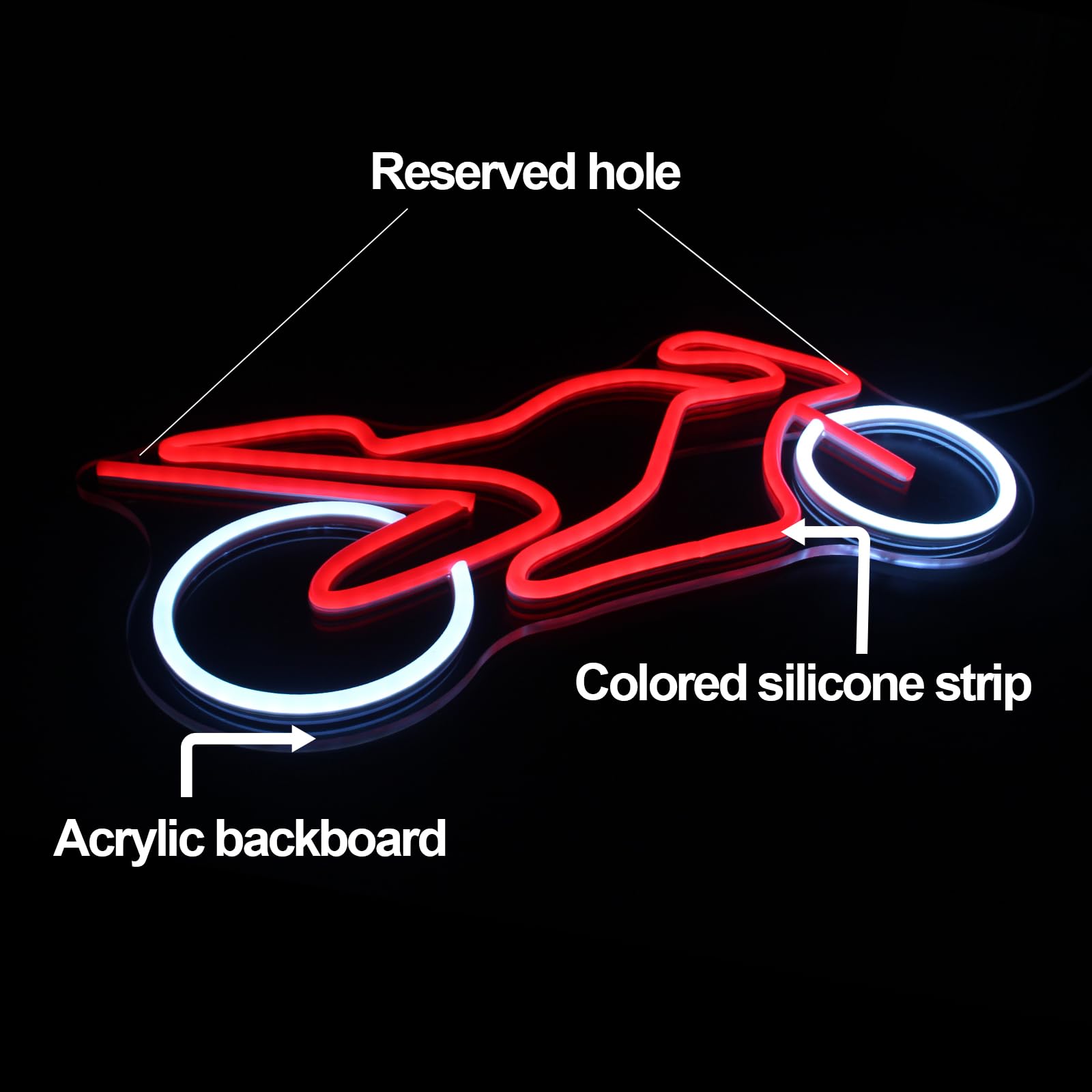 Jesalah Motorcycle Neon Sign Dimmable USB Light 20cm x 42cm Red White Model CX-motorcycle