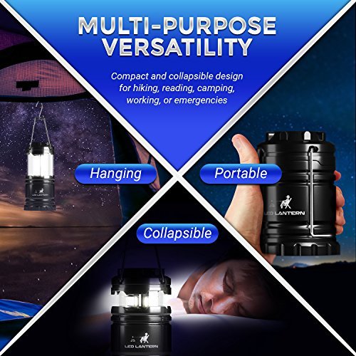 MalloMe LED Camping Lantern Flashlights - 350 Lumen - 4 Pack - Collapsible - Black