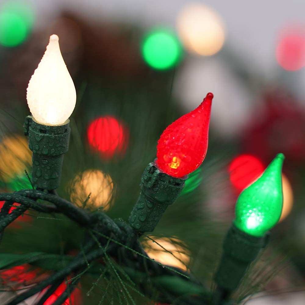 BOHON C3 Multi Color Christmas Light Set - 50 LEDs, UL Certified, Indoor/Outdoor, Green Wire, Red Green and White