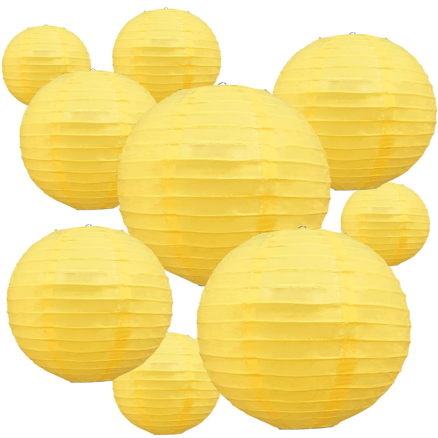 Beishida Yellow Round Paper Lanterns - 10 Pack Decorative Hanging Asian Style For Birthday, Halloween, Wedding, Fall Home Decor