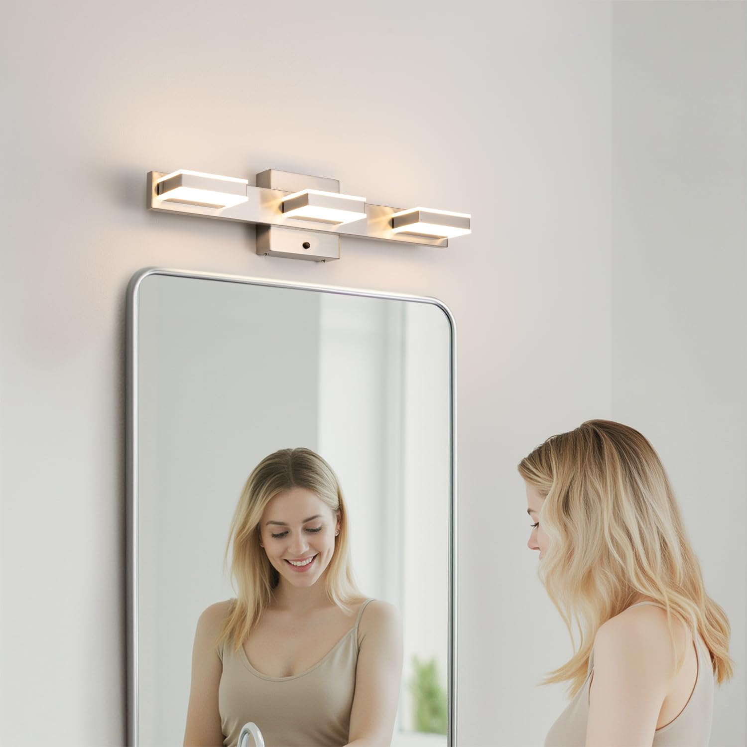 mirrea 3-Light Brushed Nickel Vanity Light Fixture, CCT Adjustable LED, Model 6013-3