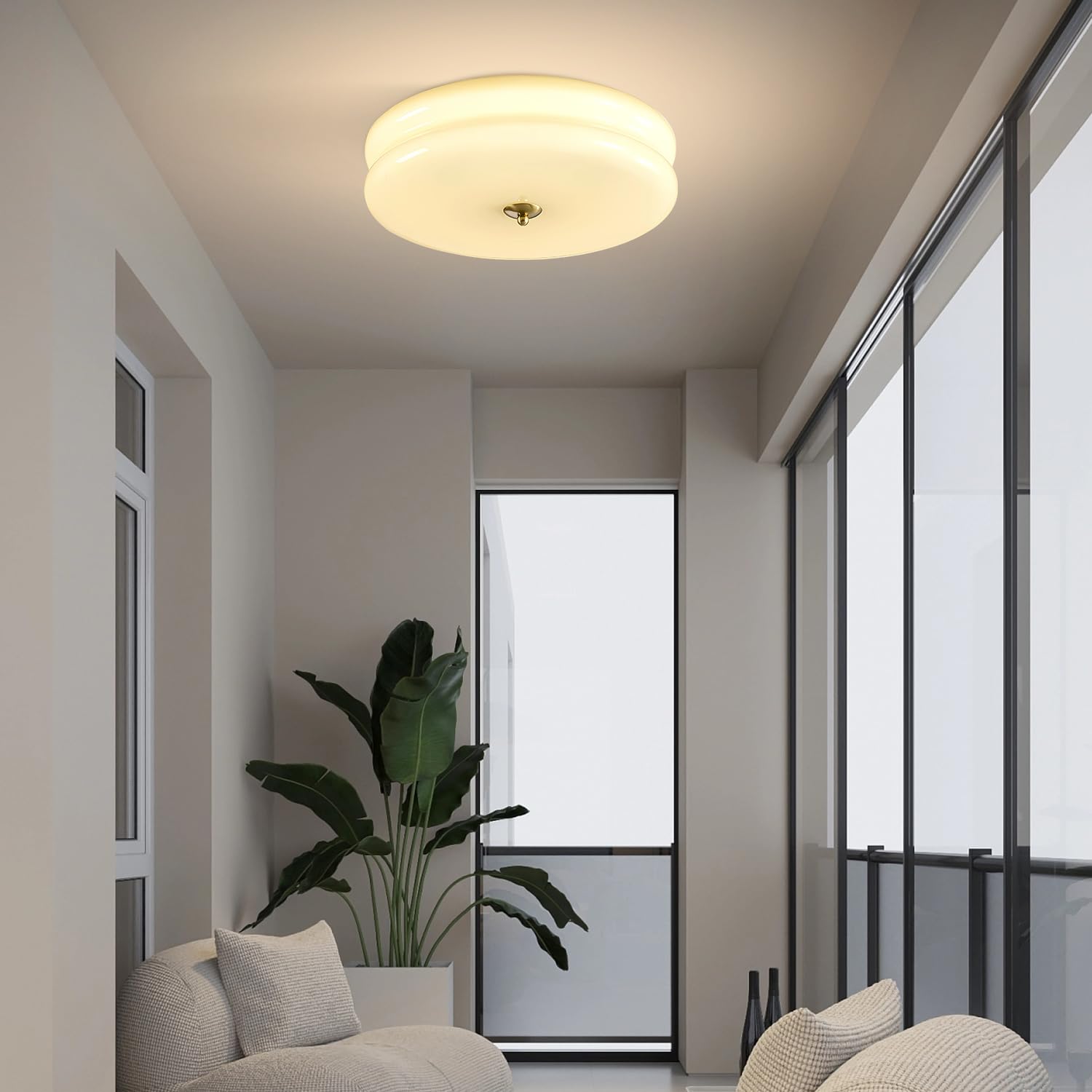 Kco Lighting Modern Yellow Glass Hallway Ceiling Light Large Round Led Ceiling Light Mid Century Overhead Light Farmhouse Flush