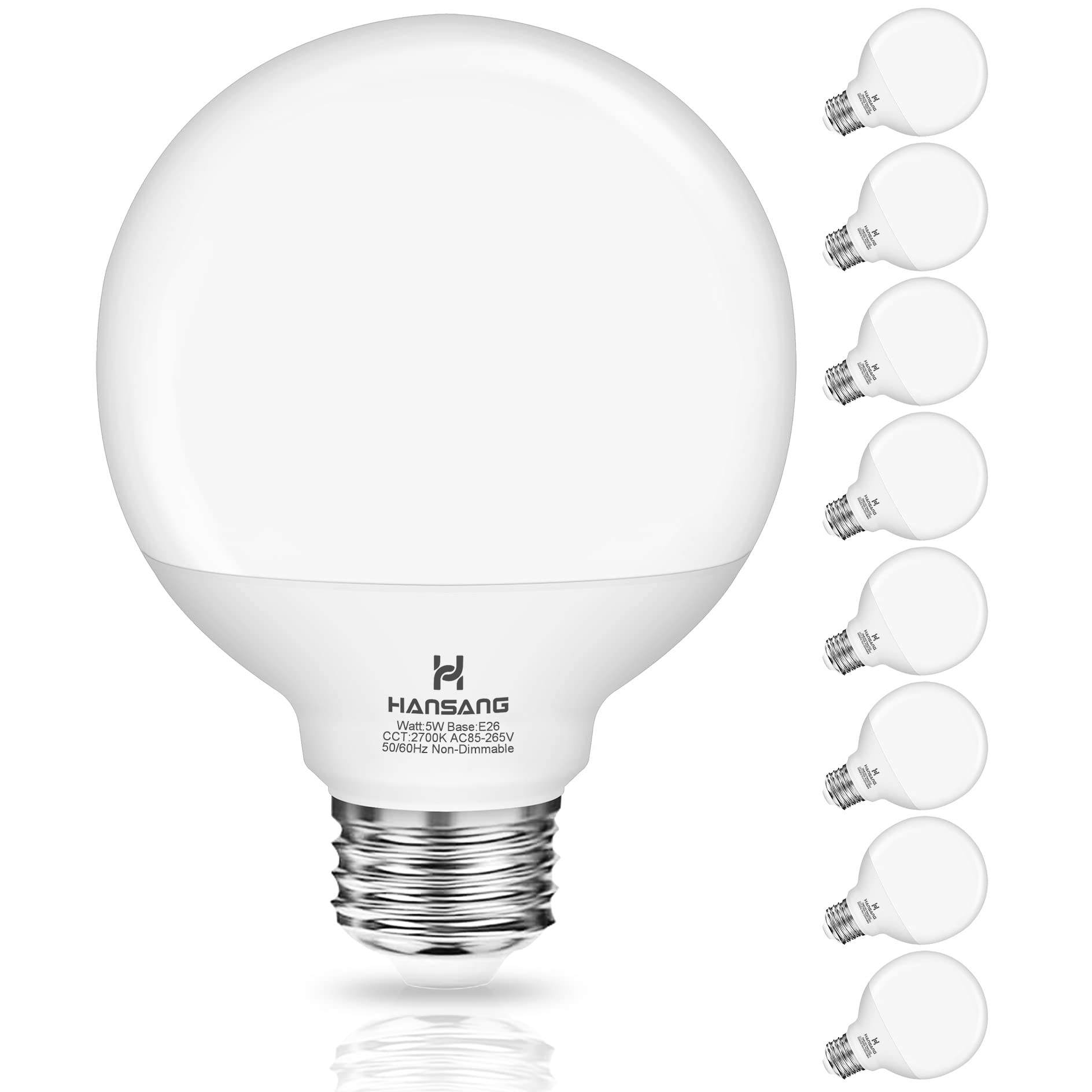 8 Pack G25 Led Bathroom Light Bulbs 2700K Warm White, Hansang Led Globe Light Bulb 60W Incandescent Equivalent, 5W Decorative Ro