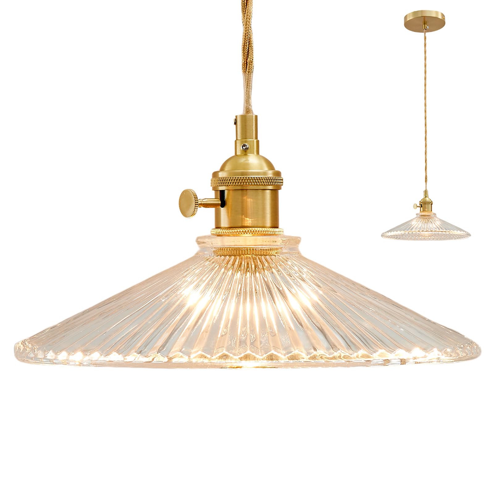 Oyisen Kitchen Pendant Lights, 9.1 Inch Clear Lampshade Hanging Pendant Light Golden Adjustable Pendant Lighting for Kitchen Isl