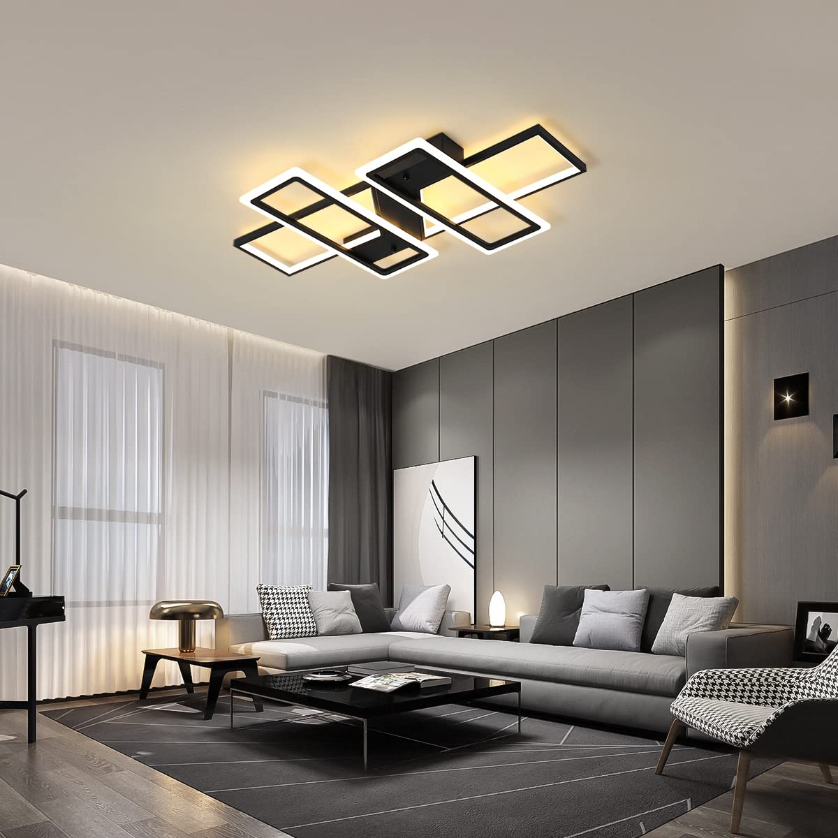 Jaycomey Modern Led Ceiling Light Black Flush Mount Ceiling Lights 80W Dimmable Led Chandelier With Remote Kitchen Light Fixture
