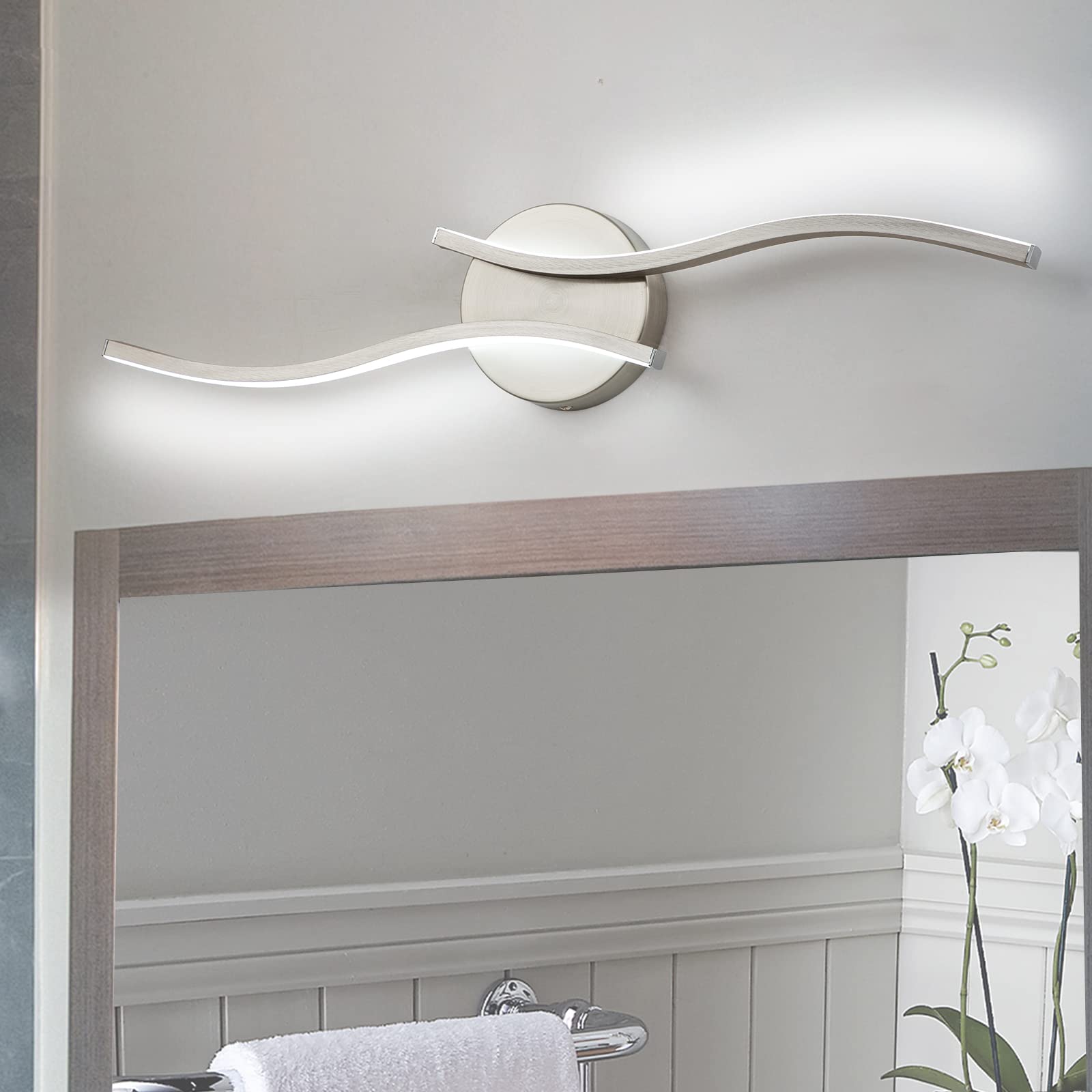 Huoku Dimmable Modern Led Vanity Light 24 Inch Brushed Nickel Vanity Light  Bathroom Lighting Fixtures Over Mirror For Living Room And Hallway  6000K White Light