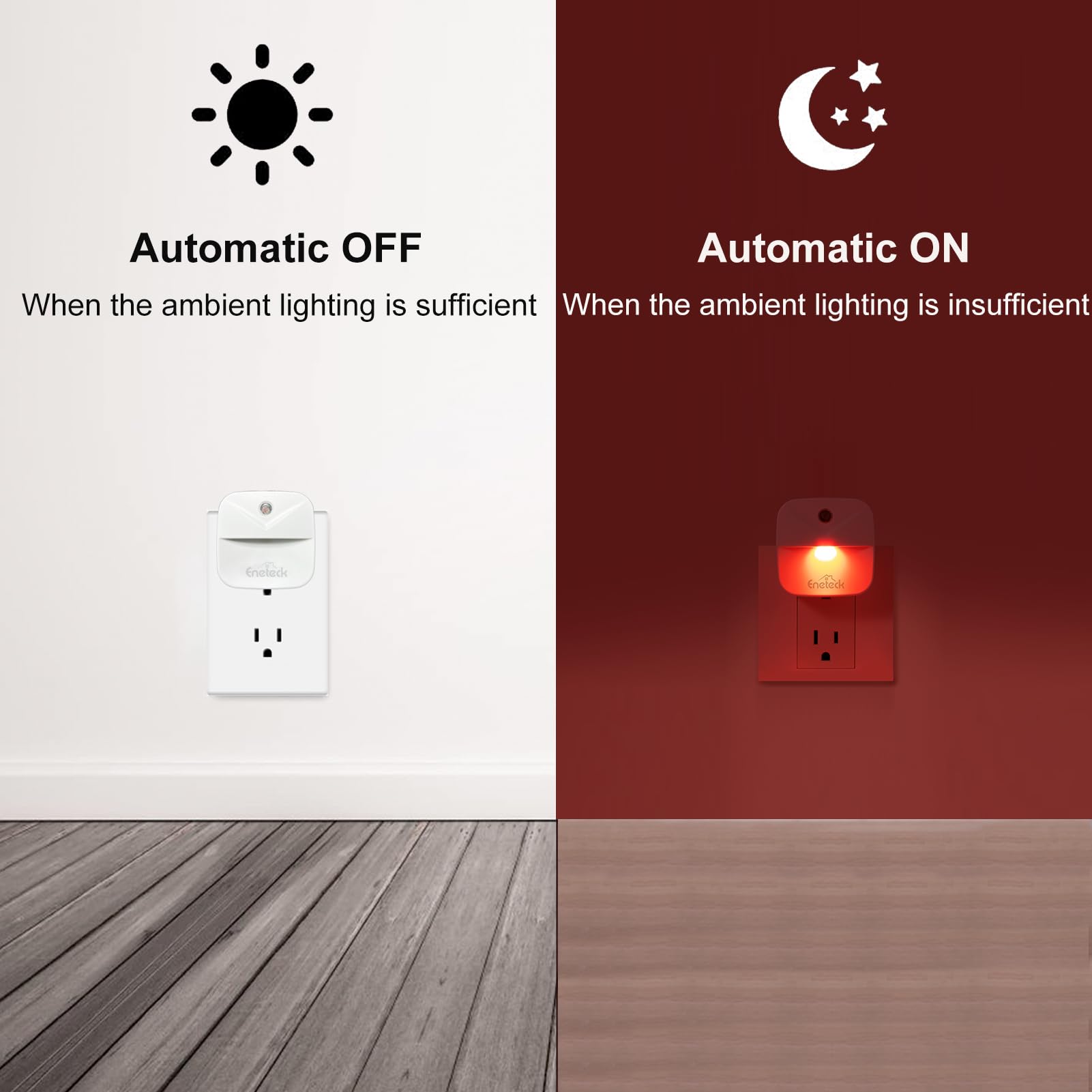 Eneteck LED Night Light Plug-in with Dust to Dawn Sensor, Small, Plastic, Red Light, 6 Packs