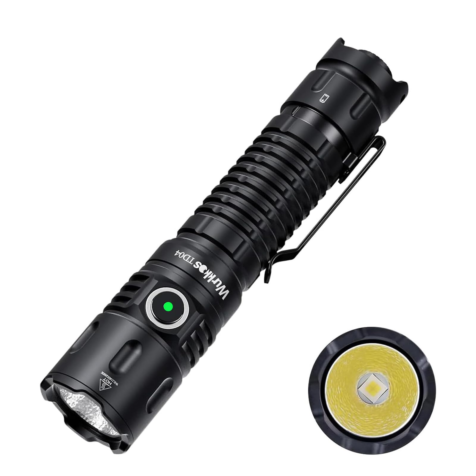 Wurkkos TD04 Tactical Flashlight, 3000 Lumens, Rechargeable, 6061 Aluminum Alloy, Black