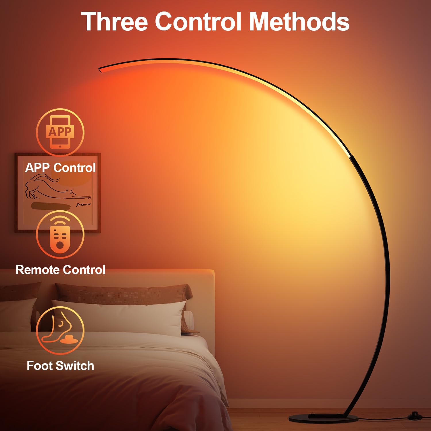 Nintiue RGB Floor Lamp - Ultra Bright 1800LM, Smart Arc LED, Music Sync, Matte Black-RGBCCT, Model F230017P1RGBCW, Perfect for Bedroom