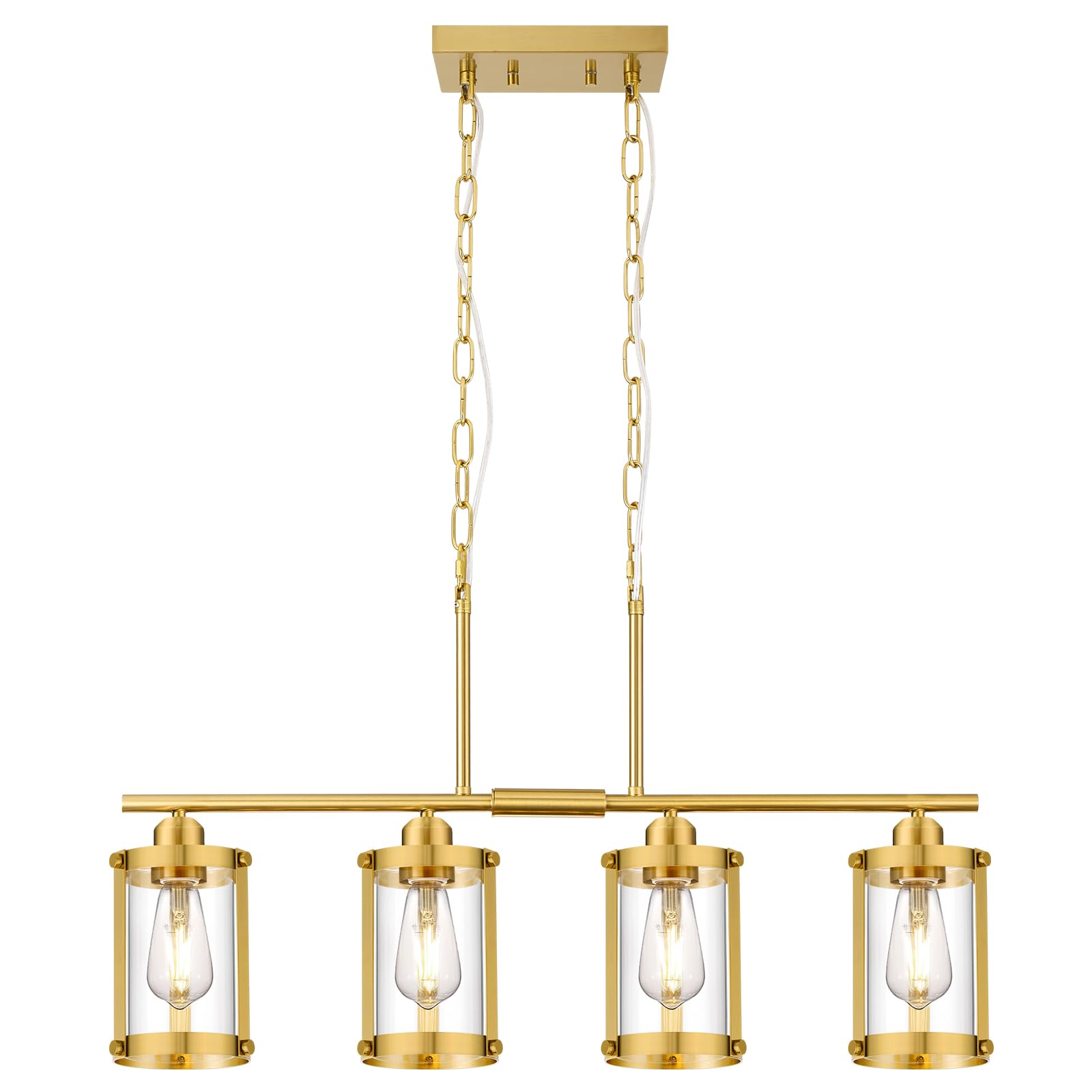 Osimir 4-Light Kitchen Island Lighting  Brushed Gold Linear Dining Room Light Fixtures With Clear Glass  Modern Mid Century Chandelier Pendant Light For Kitchen Island Dining Room  Os-3014-4Isbg