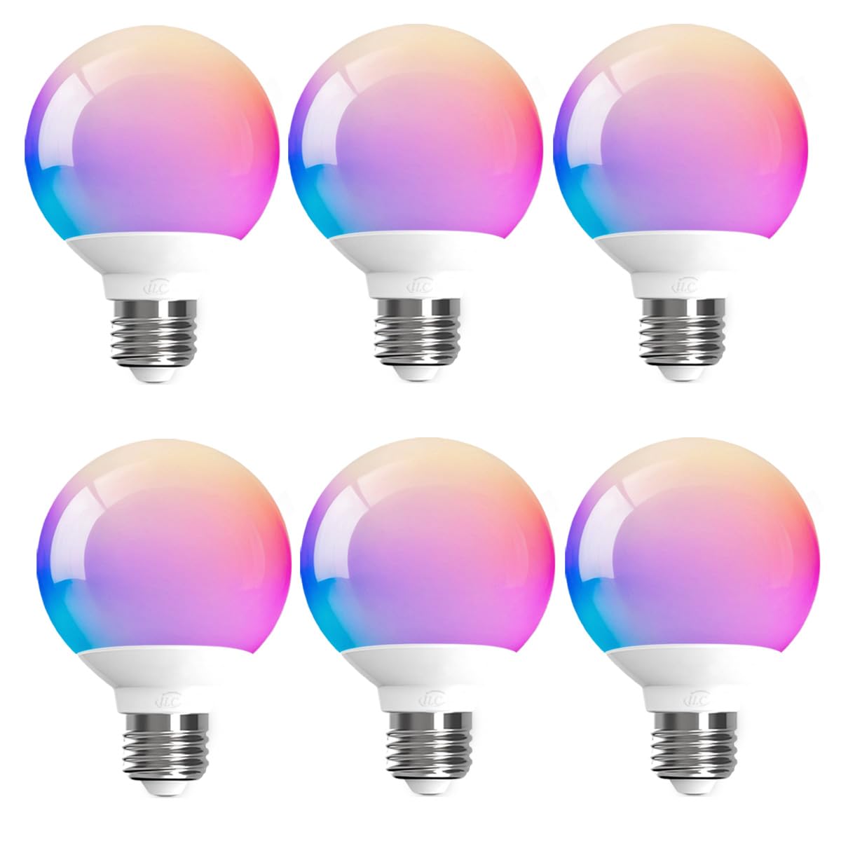 ILC G25 Globe Light Bulbs, App-Controlled, 600LM, 6W, 2700K Warm White, E26 Base, 6 Pack, RGB Color Options