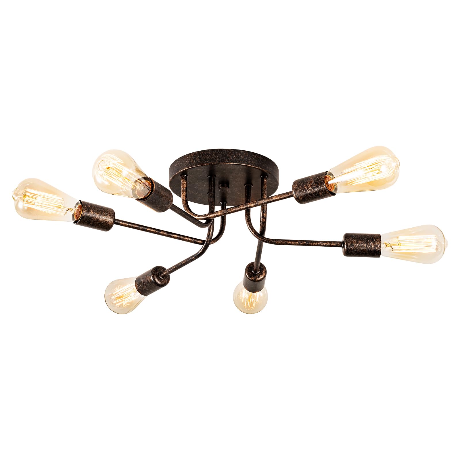 Plfann Industrial Semi Flush Mount Ceiling 6 Light with Adjustable Metal Branched Vintage Ceiling Light E26 Holder (Bronze)(Bulb