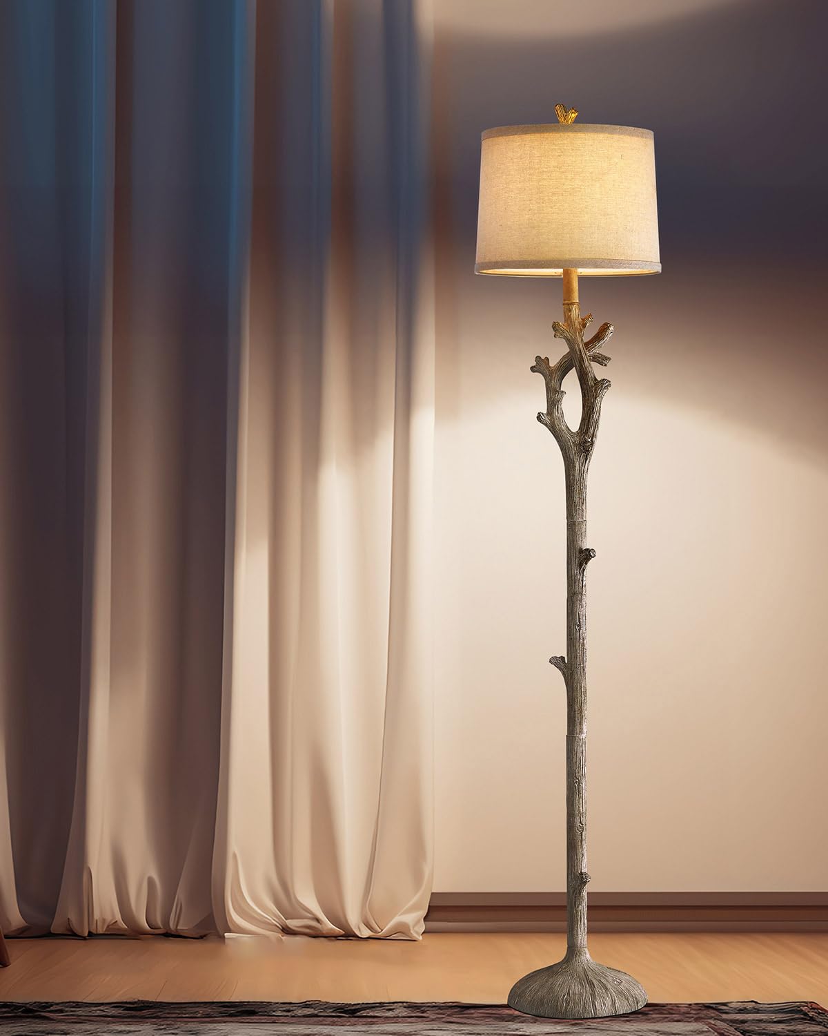 OYEARS Retro Farmhouse Floor Lamp - Rustic Tree Trunk Design, 59.75" Tall, Washed White Resin, Model AMZ-F1158RS