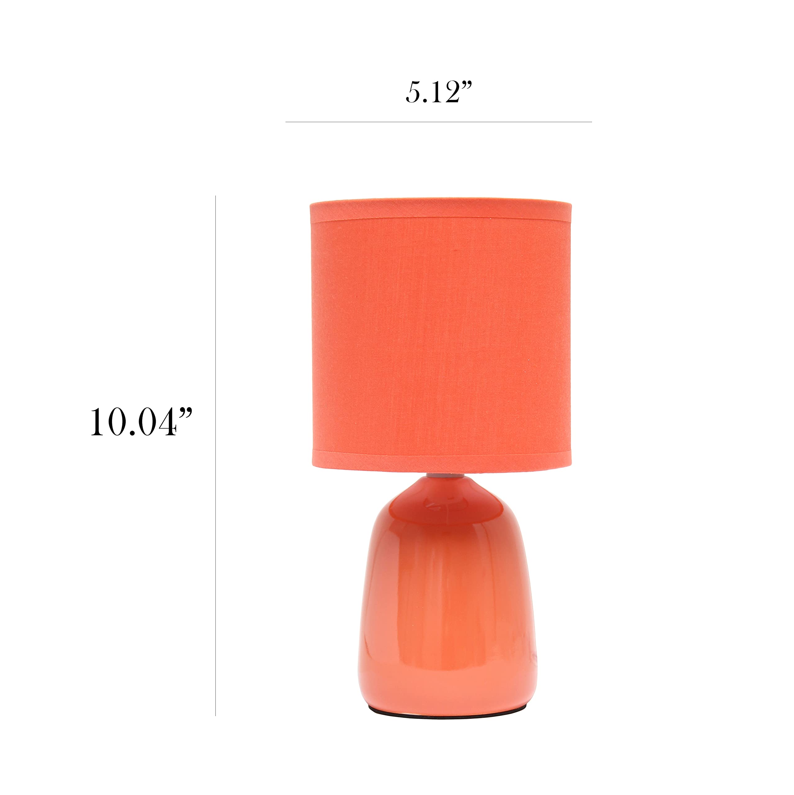 Simple Designs LT1134-ORG Ceramic Bedside Table Lamp 10.04in Tall Orange with Fabric Shade for Home Decor, Bedroom, Living Room