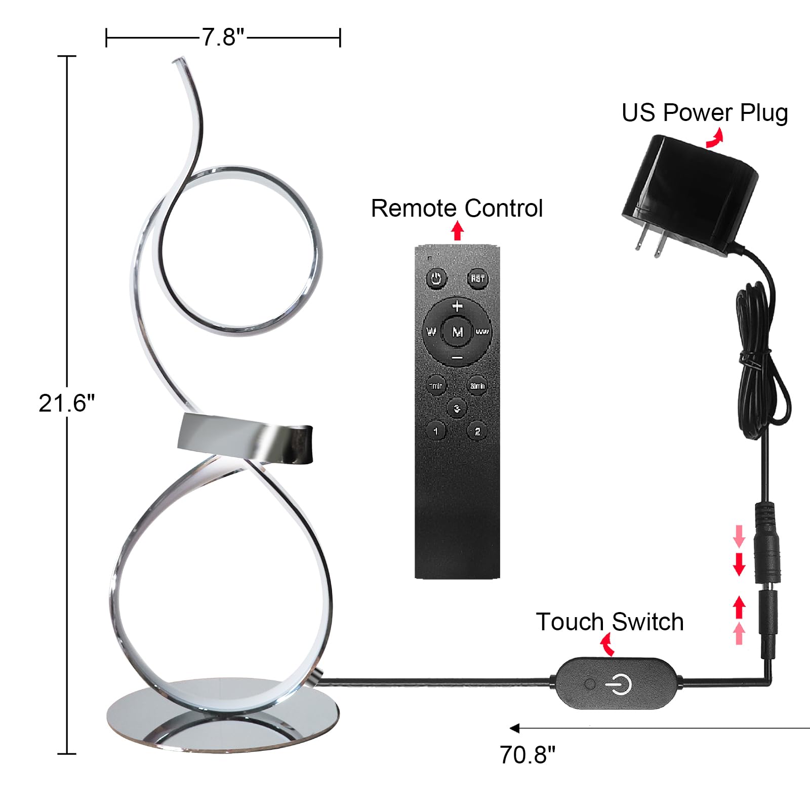 AooLiWang Modern Desk Light 21 inch 20W 2700LM Chrome Finish with Wireless Remote Control and Dimmer for Living Room, Bedroom