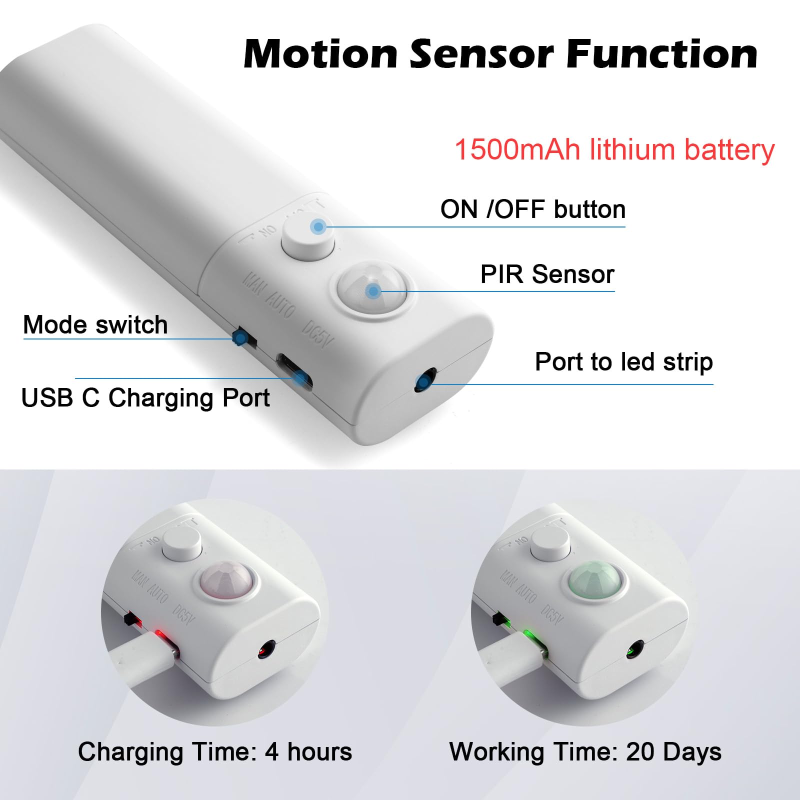 Rechargeable Led Strip Lights For Cabinets - Luxjet Cool White Motion Sensor Led Strip Lights For Bedroom, Kitchen, Under Cabine