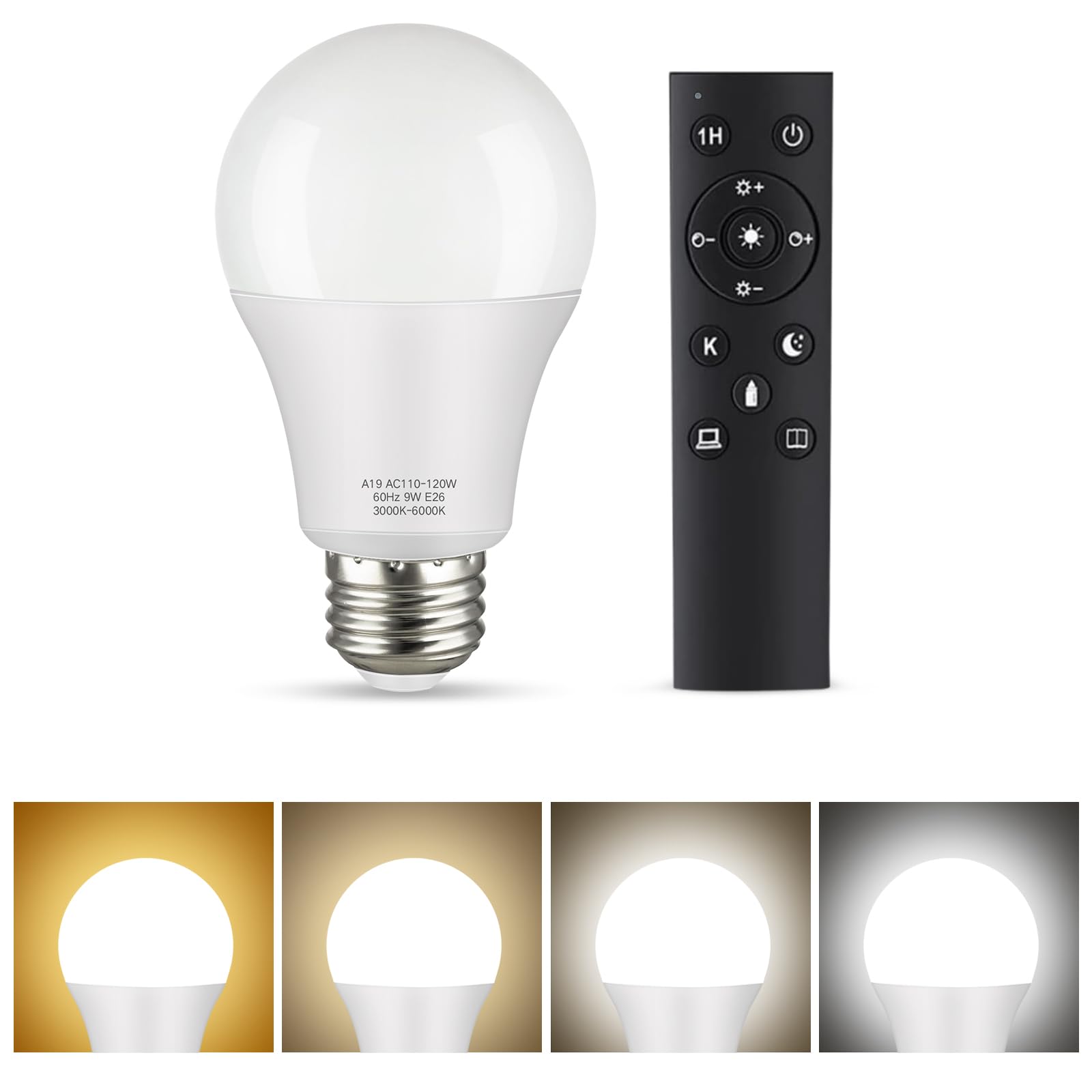 Outon A19 Led Light Bulb With Remote Control, Efficient 9W Led Bulb (60Watt Equivalent), 810 Lm, Dimmable, 3000K-6000K, E26 Base