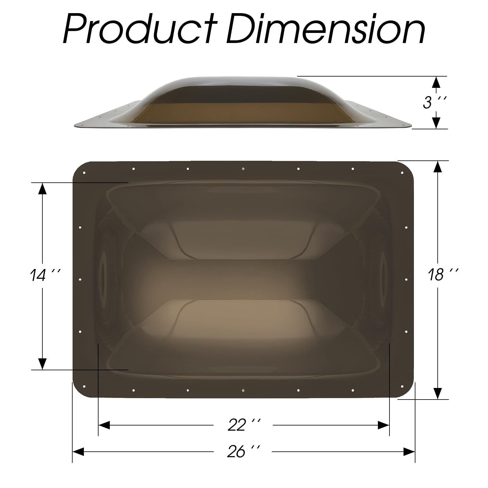 Xmk Rv Skylight Replacement Cover,18'' X 26'' Rv Skylight Outer Dome For Shower Camper Food Truck Motorhome Roof Fit 14'' X 22''