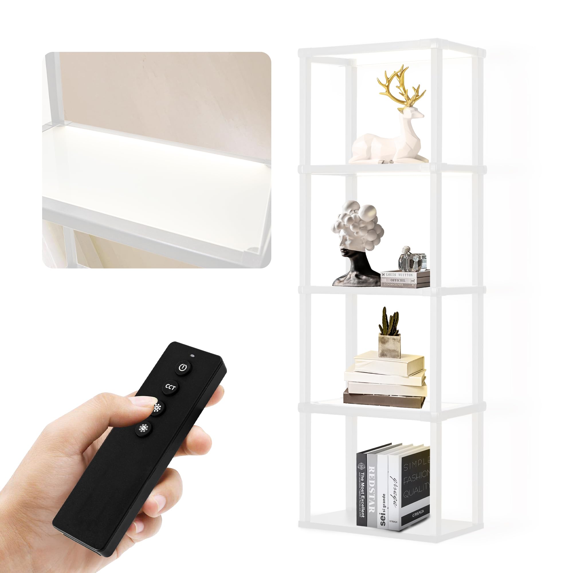 Wio-Mio Tall Display Shelf Floor Lamp, Dimmable LED, Remote Control, White, Model PFL-026