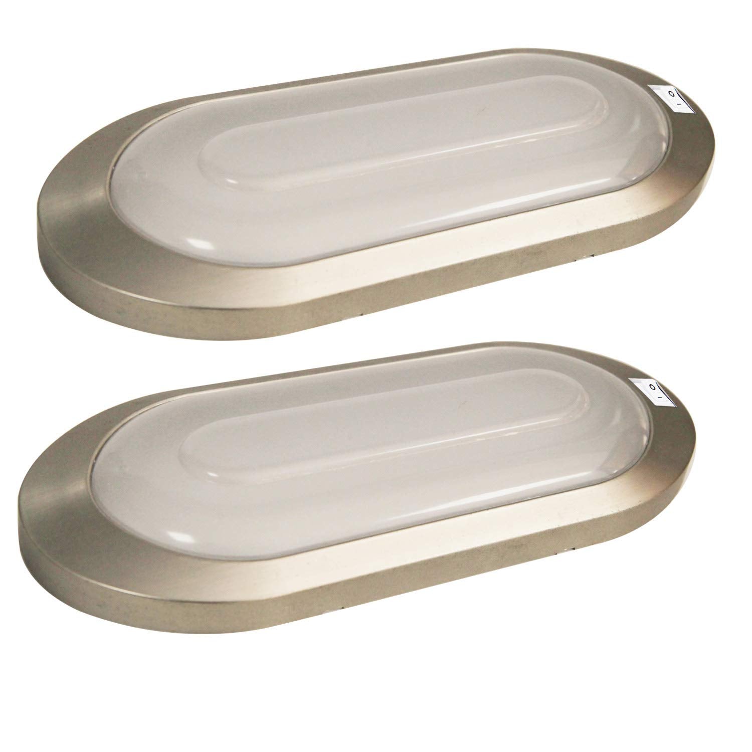 Facon 12V LED Pancake Light, Surface Mount Dome Light, Brushed Nickel, Model DDS01-401, 2 Packs, for RVs, Trailers, and Boats