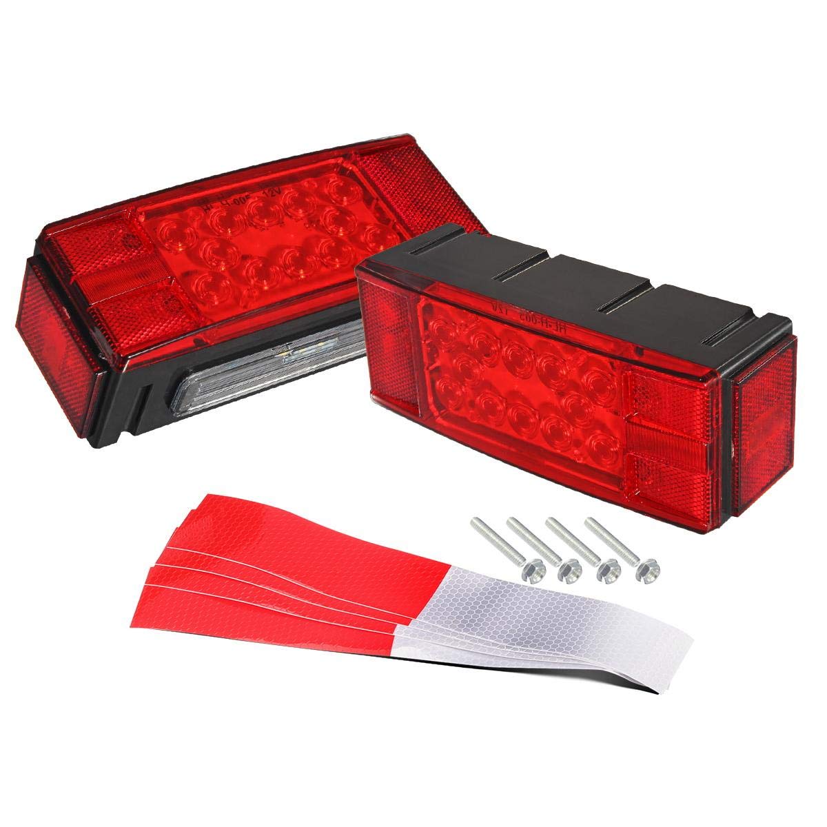 Partsam 12V LED Submersible Low Profile Rectangular Trailer Lights, Waterproof LED Combination Trailer Tail Light Kit Stop Brake