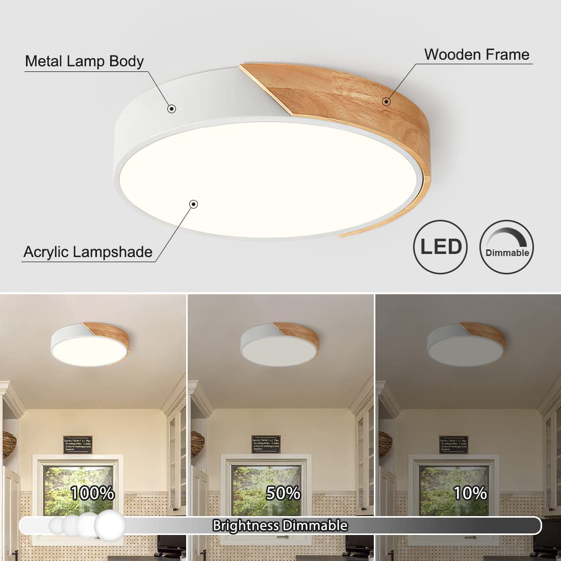 Vikaey Modern Dimmable LED Ceiling Light Fixture, 11.8in  Round, White, Metal, 5CCT 2700K-6000K, Model VG202210210