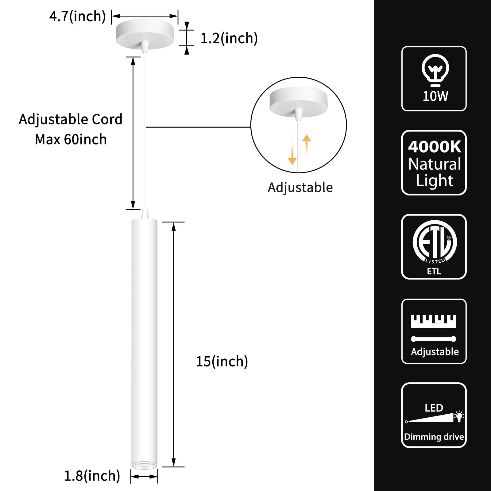 Okeli White Pendant Lights, Modern Pendant Light Fixture, Led Minimalist Strip Pendant Lighting For Kitchen Island Bar,15Inch,40