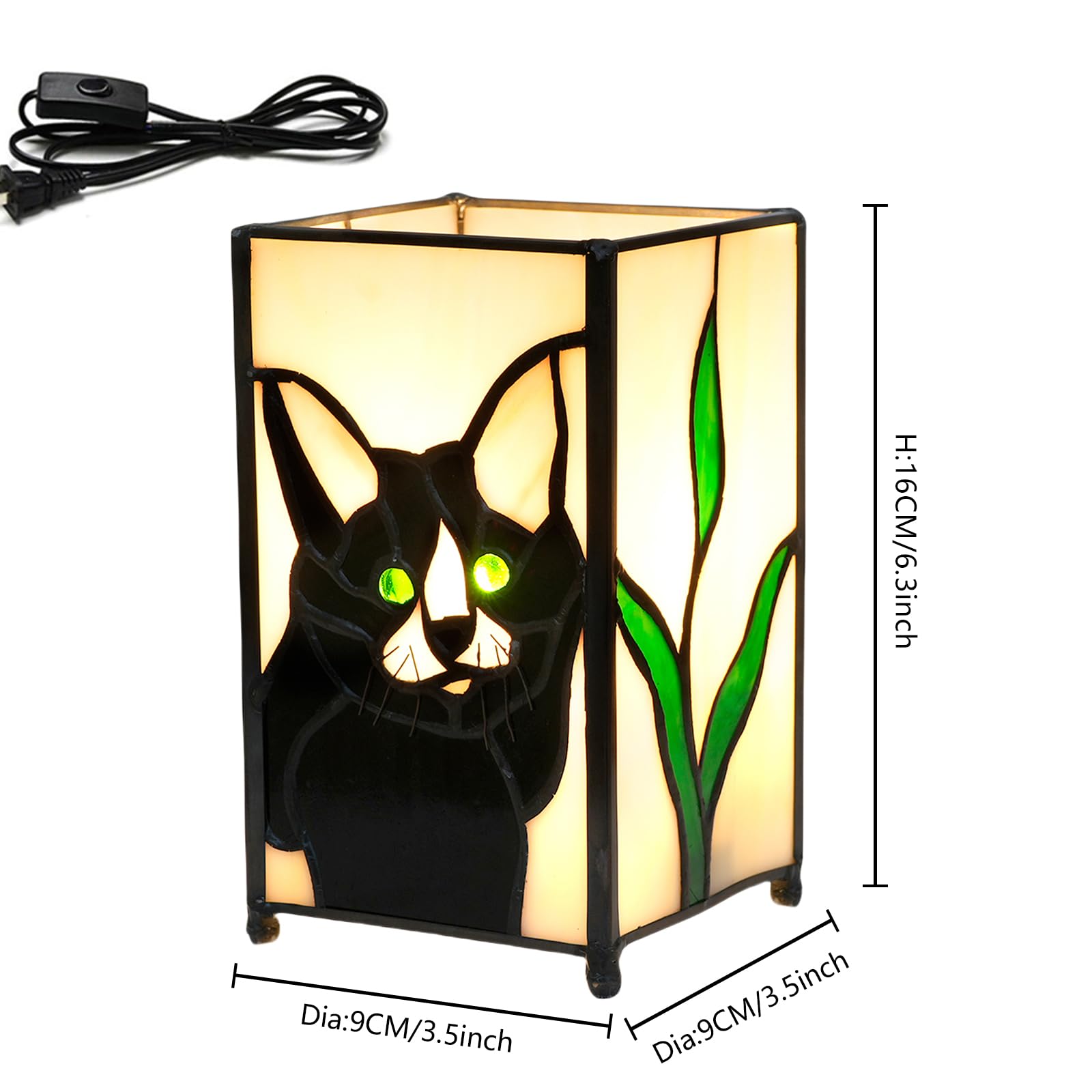 Kiphepi Tiffany Lamp Stained Glass Lamp Small Bedside Table Lamps For Living Room Home Decor Girls Women Birthday Halloween Christmas Thanksgiving Day Gift Black Cat