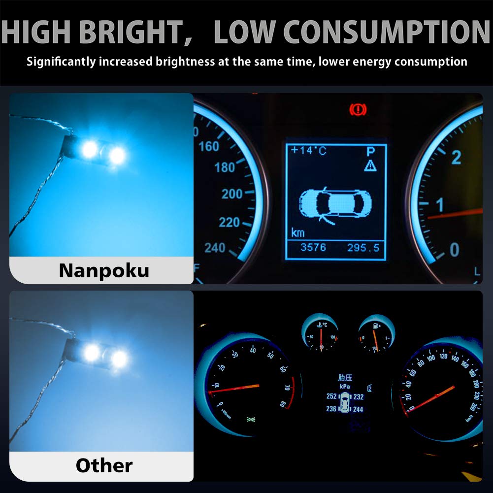 Nanpoku T5 LED Bulbs - Ice Blue, Error Free for Auto Dashboard, Gauge Cluster Indicator Lights, 74 73 37 2721 Model