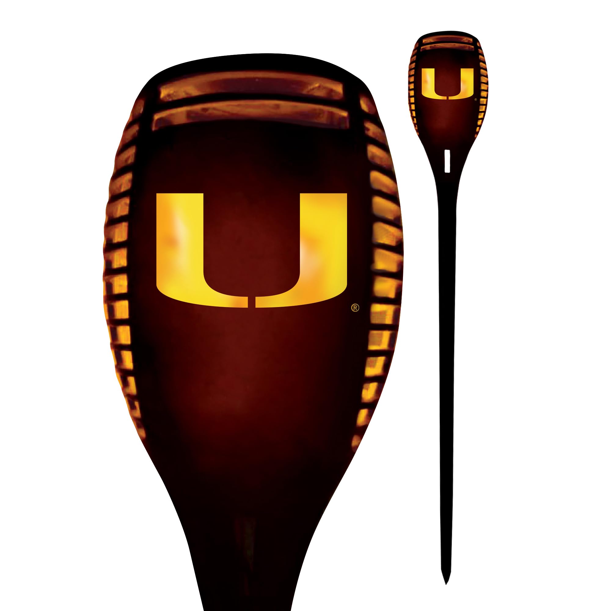 Sporticulture Miami Hurricanes Solar Torch - 36&quot; Waterproof Flickering Flame Light For Outdoors