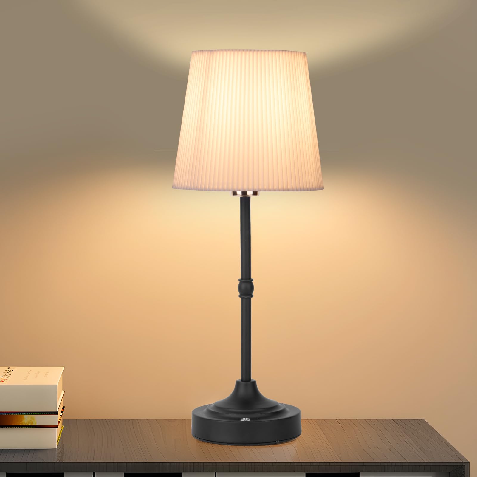 YYXGOOB Cordless LED Table Lamp, Fabric Shade, Dimmable, Rechargeable, Black-02, Model ZTBY