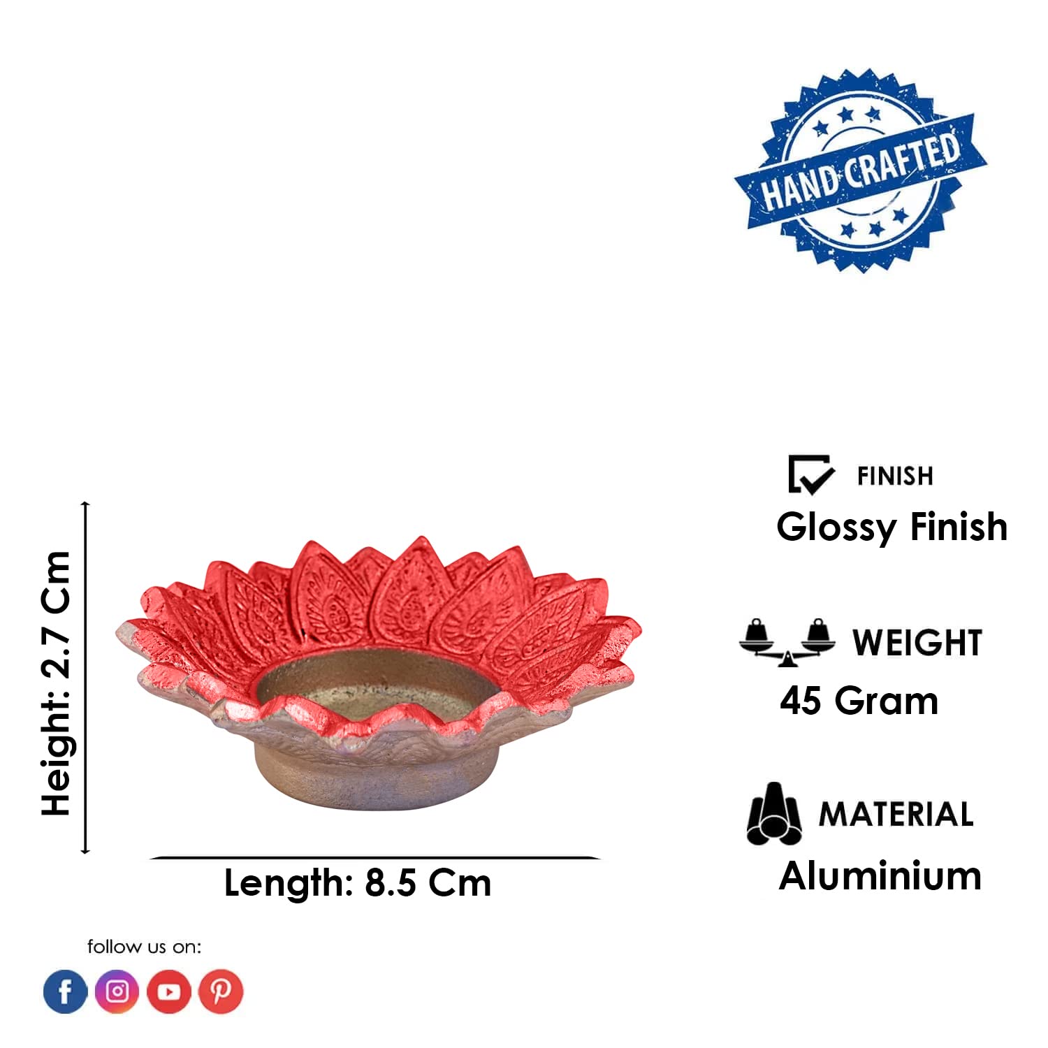 Satvik 2 Pc Chandrarupa Diya Floral Red Lotus Flower Shape Candle Tea Light Holder Oil Lamp Diwali Indian Indoor Home Mandir Pujan Pooja Office Temple Decor Dia Housewarming Return Gift Items