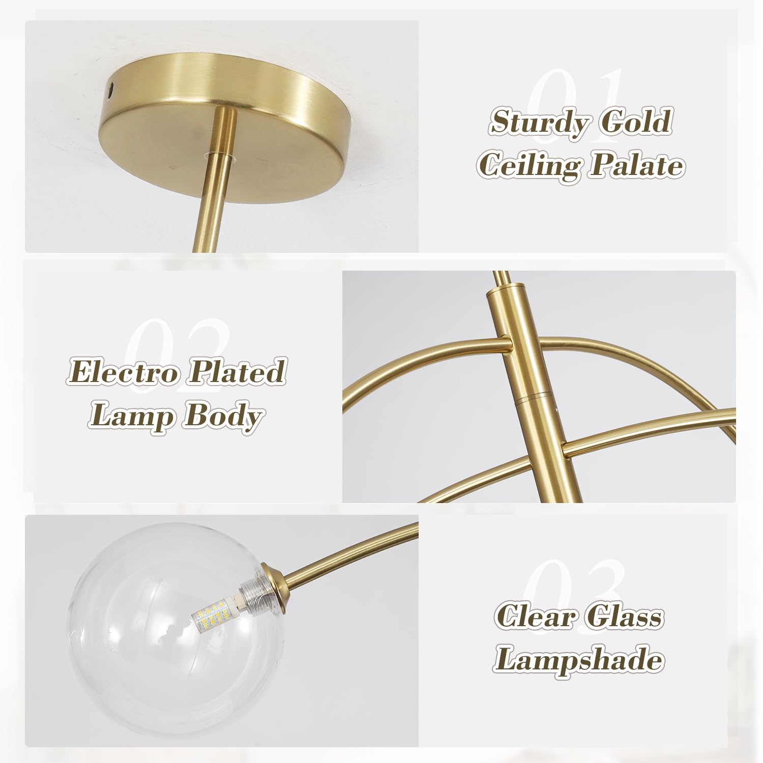 Fulesi 5 Light Modern Brass Chandelier Fixture White Clear Globe Glass Shade Pendant Light Gold Kitchen Ceiling Large Chandelier