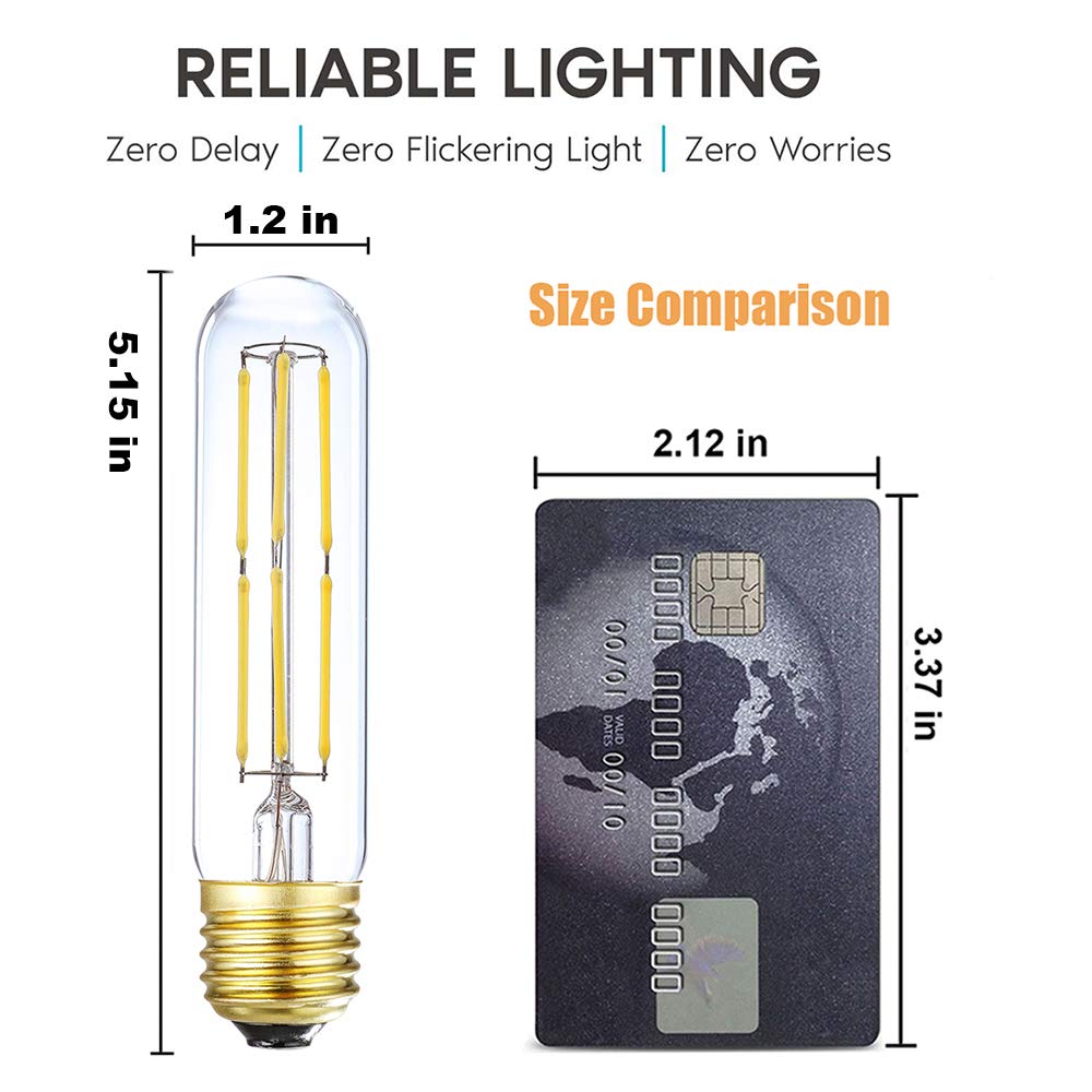 E26 Tubular Led Bulb 6W,Dimmable T10 Edison Led Tube Bulbs 5000K Cool White,60 Watt Incandescent Light Bulb Equivalent,Clear Gla