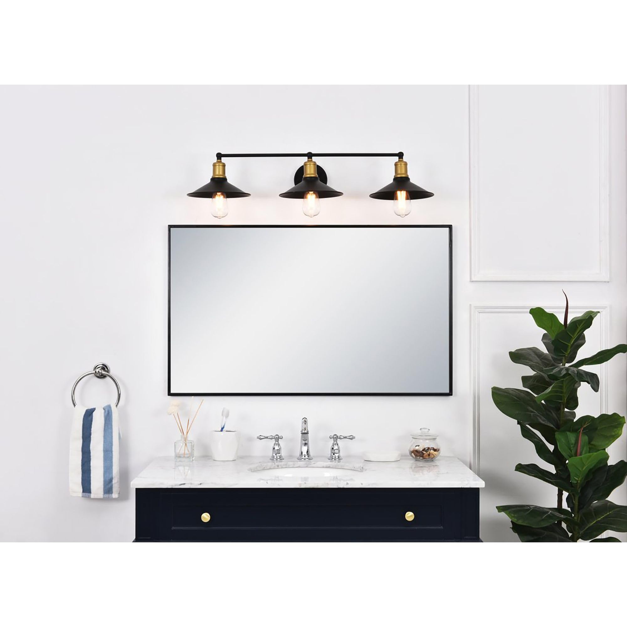 Living District Etude 3-Light Mid-Century Metal Wall Sconce in Brass and Black