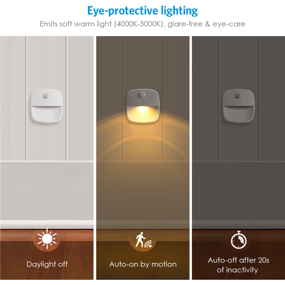 AMIR Motion Sensor Light - Cordless Battery-Powered LED Night Light for Stairs, Hallway, Kitchen, Cabinet - Warm White & White (Model: e3f4f40e)