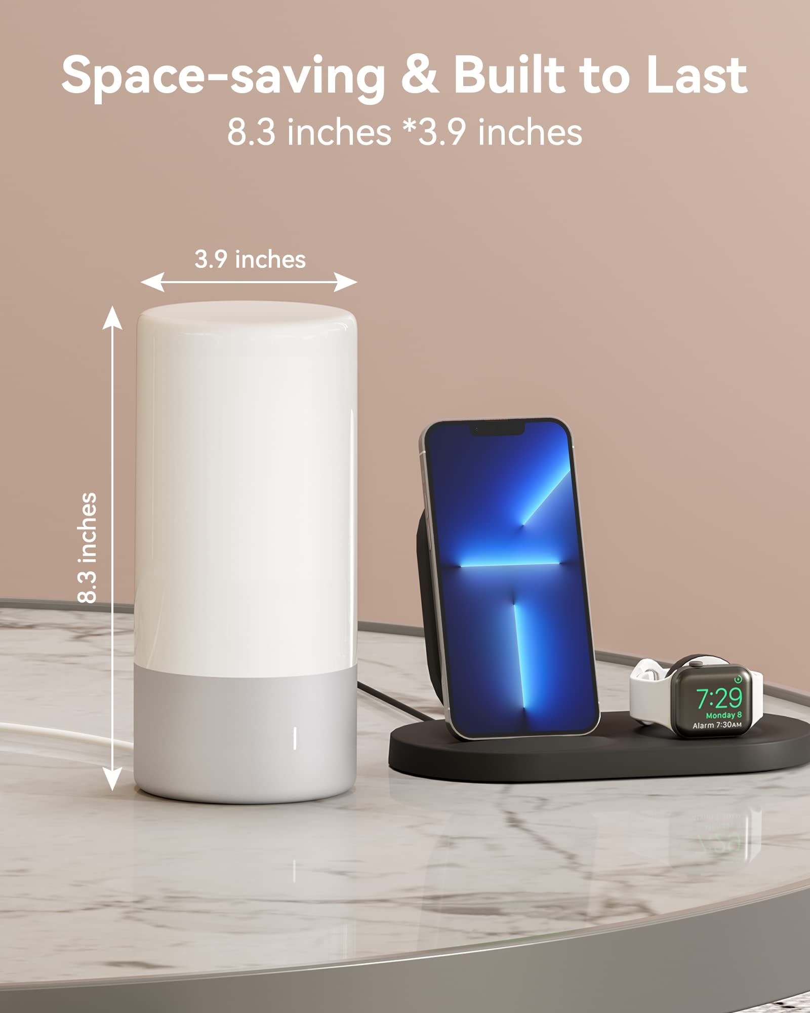 ROOTRO Table Lamp - Advanced Touch Control, 3-Level Dimmable, Warm White & 256 RGB, Gray, Model T6, Aluminum & PC Material