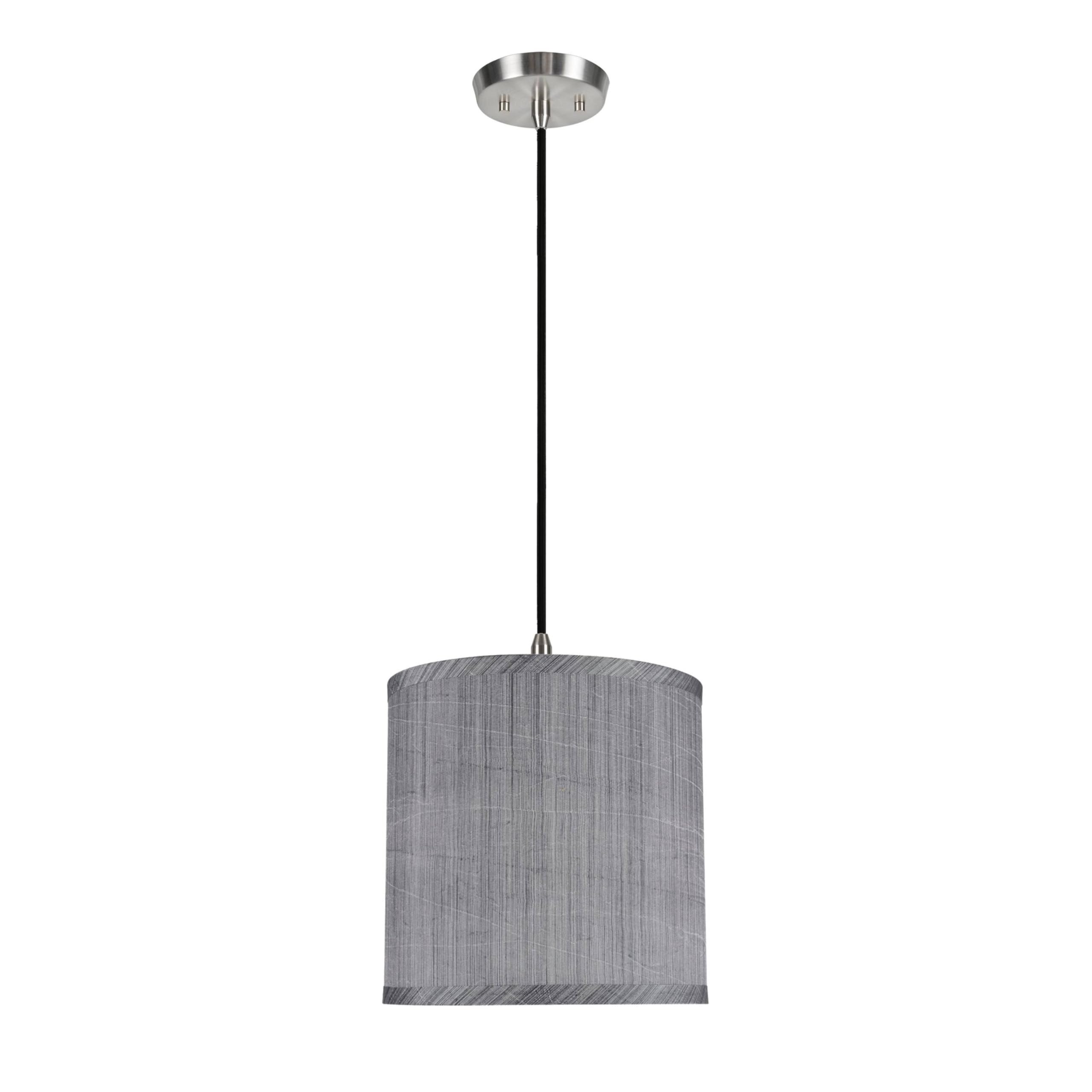 Aspen Creative One-Light Pendant, Grey & Black, Nickel, Model 71017, Drum Shade, 8 x 8 x 8