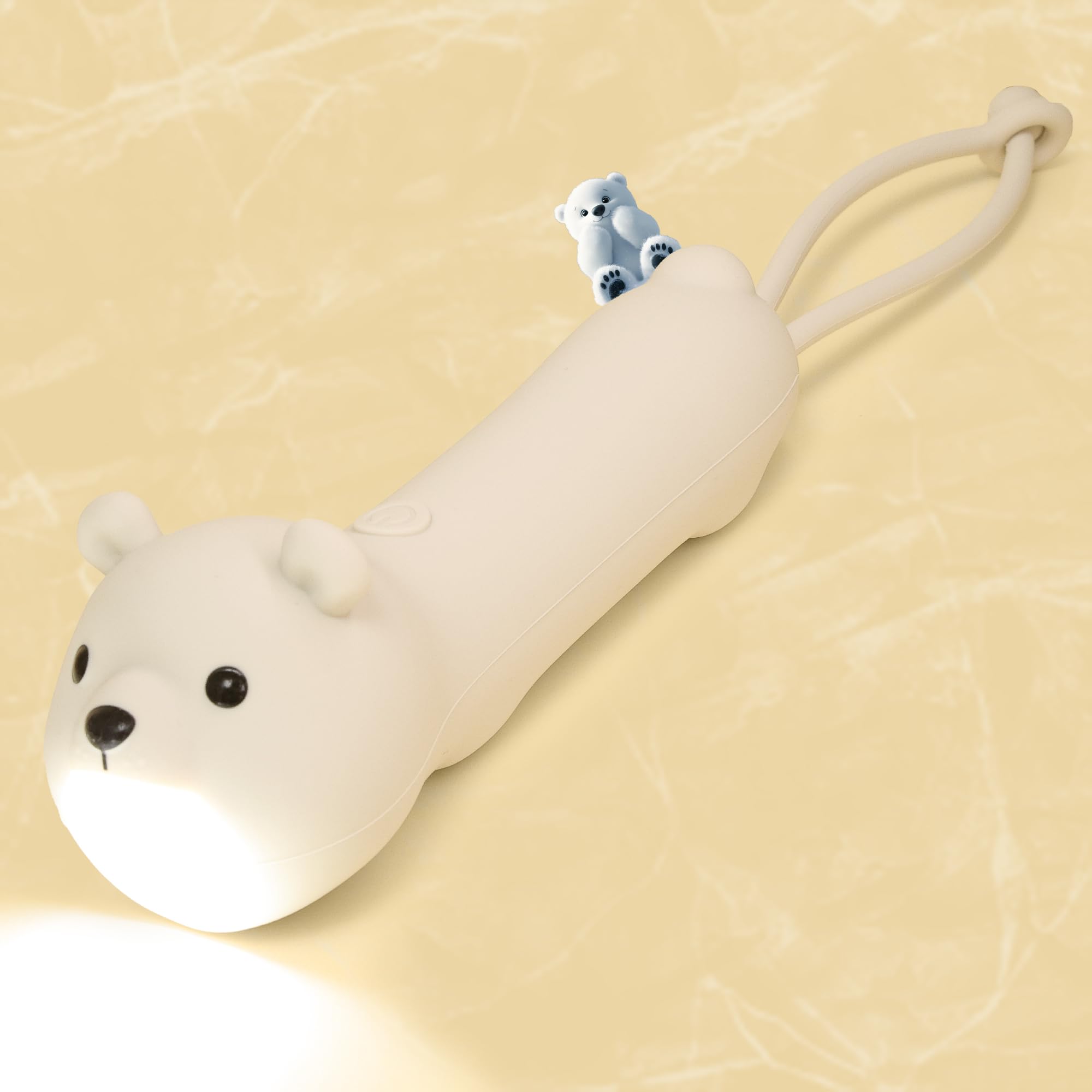 CoolGift Mart Silicone Polar Bear Flashlight, Dimmable Rechargeable Hanging Night Light for Camping, Night Walks and Home Use, A