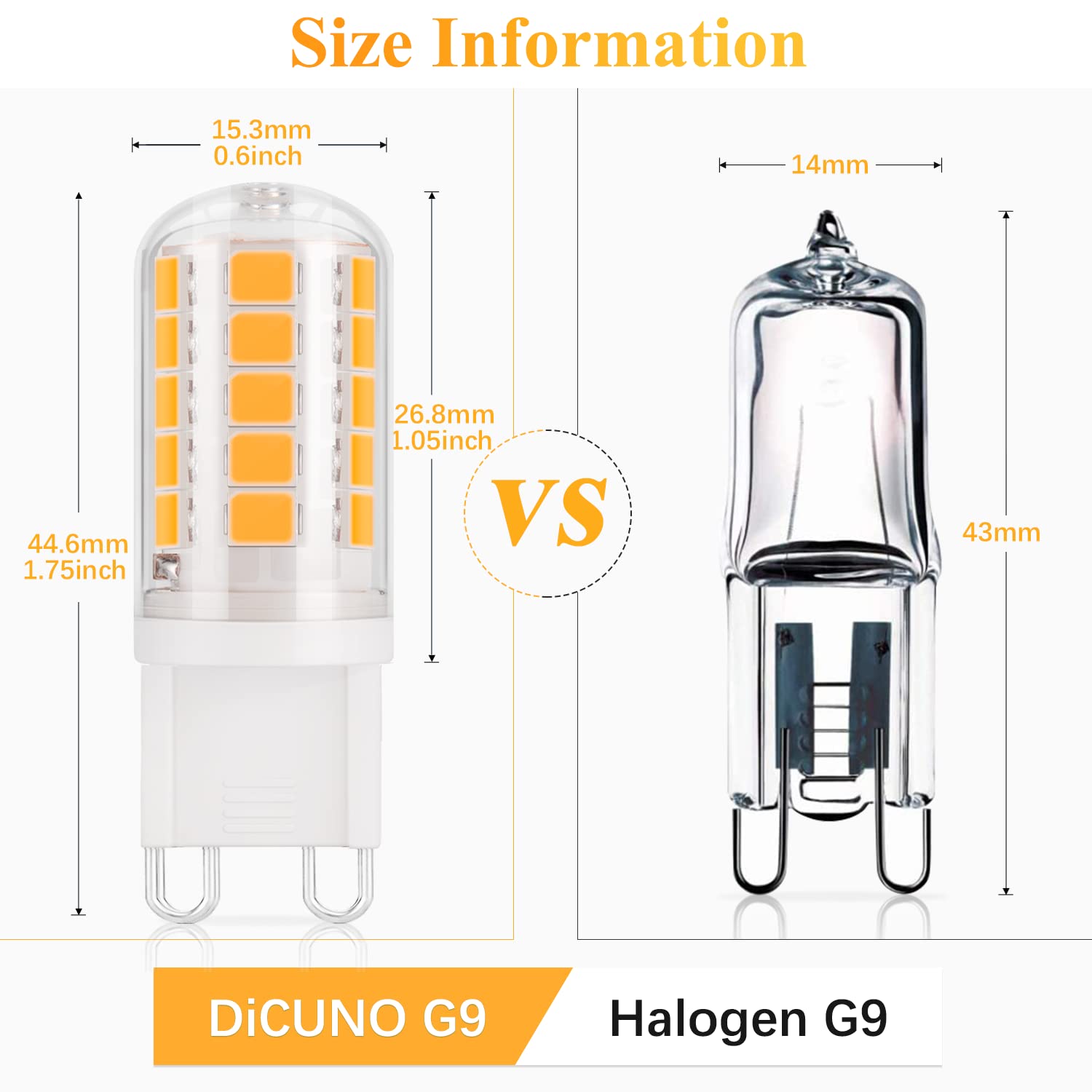 Dicuno G9 Led Bulbs 40W Equivalent, Warm White 3000K, 400Lm, Non-Dimmable