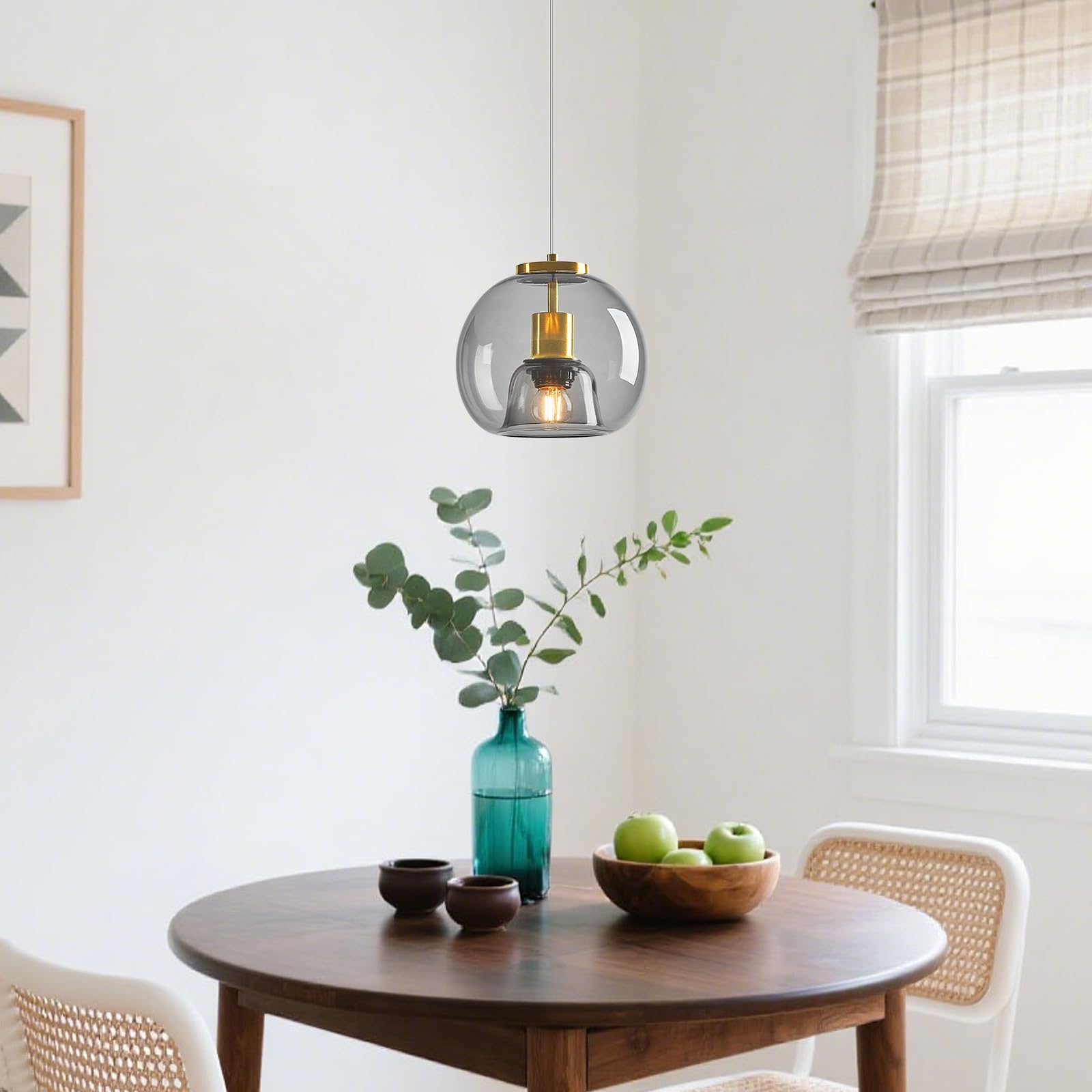 Lbsqj Light Grey Glass Pendant Lights Kitchen Island Gold Hanging Light Fixture Glass Globe Pendant Light Modern Pendant Lighting For Kitchen Island Bedroom Dining Room (7.87  3 Pack)