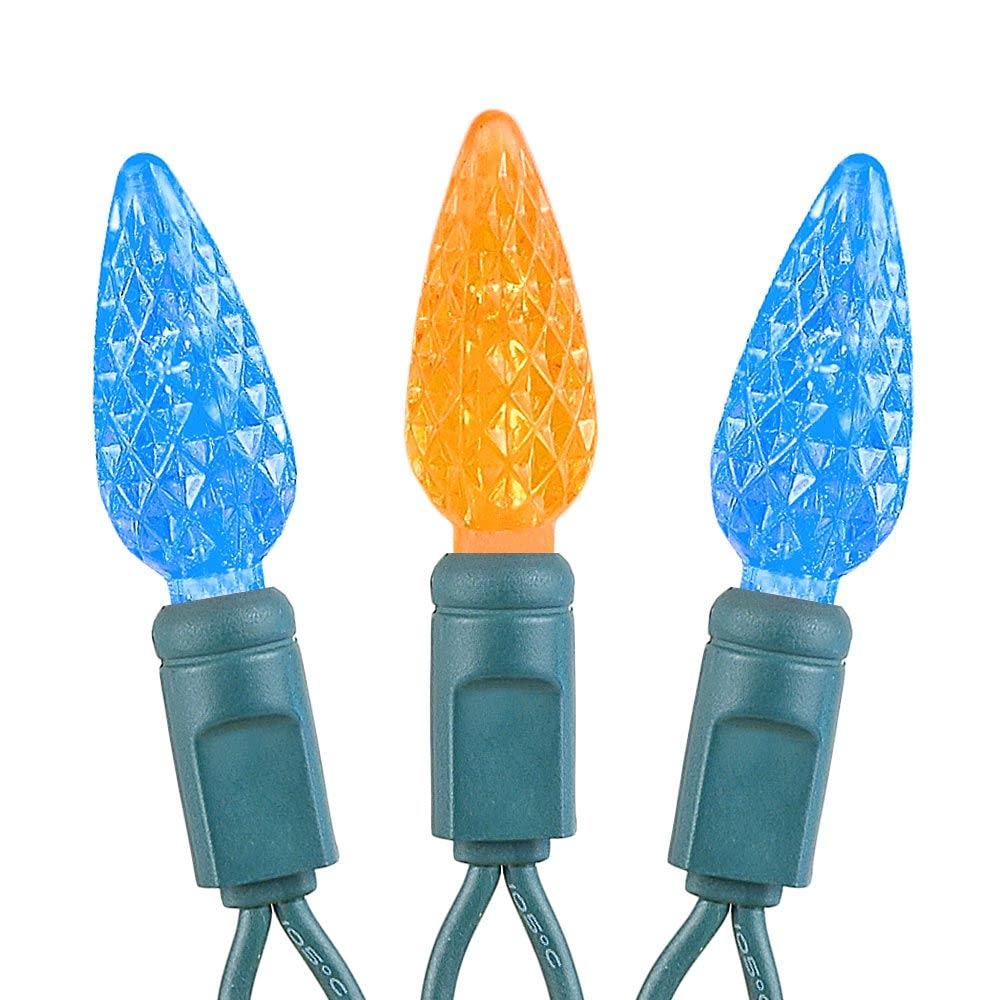 Novelty Lights C6 LED Christmas Mini Light Set, 70 Lights, Commercial Grade, 24 Feet, Blue/Orange, Green Wire, Model CGC670-G-BL/OR
