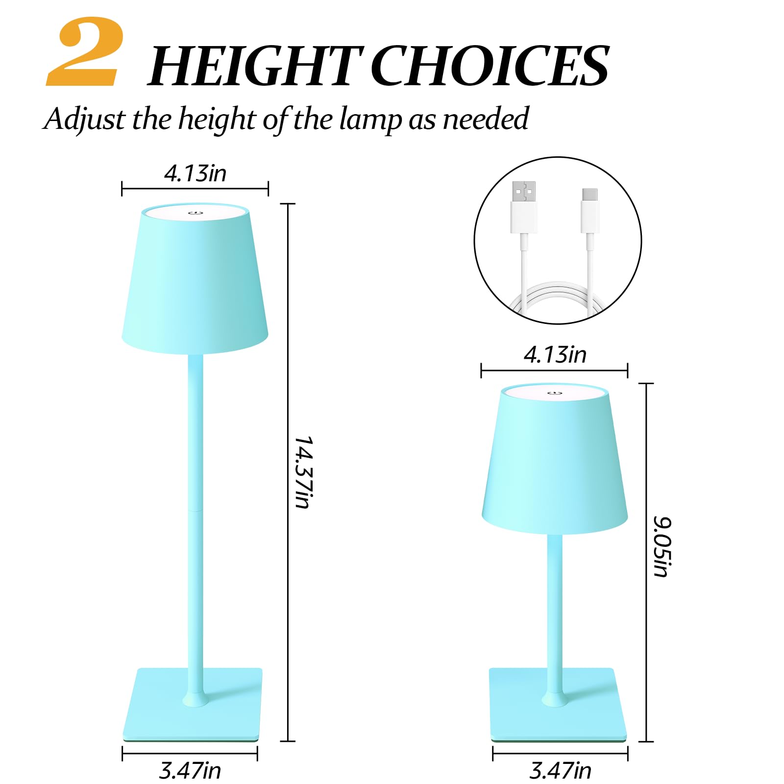 CHLORANTHUS Cordless Table Lamps 2 Pack, 5000mAh Battery, Stepless Dimming, Light Blue, Model: table-lamp -15