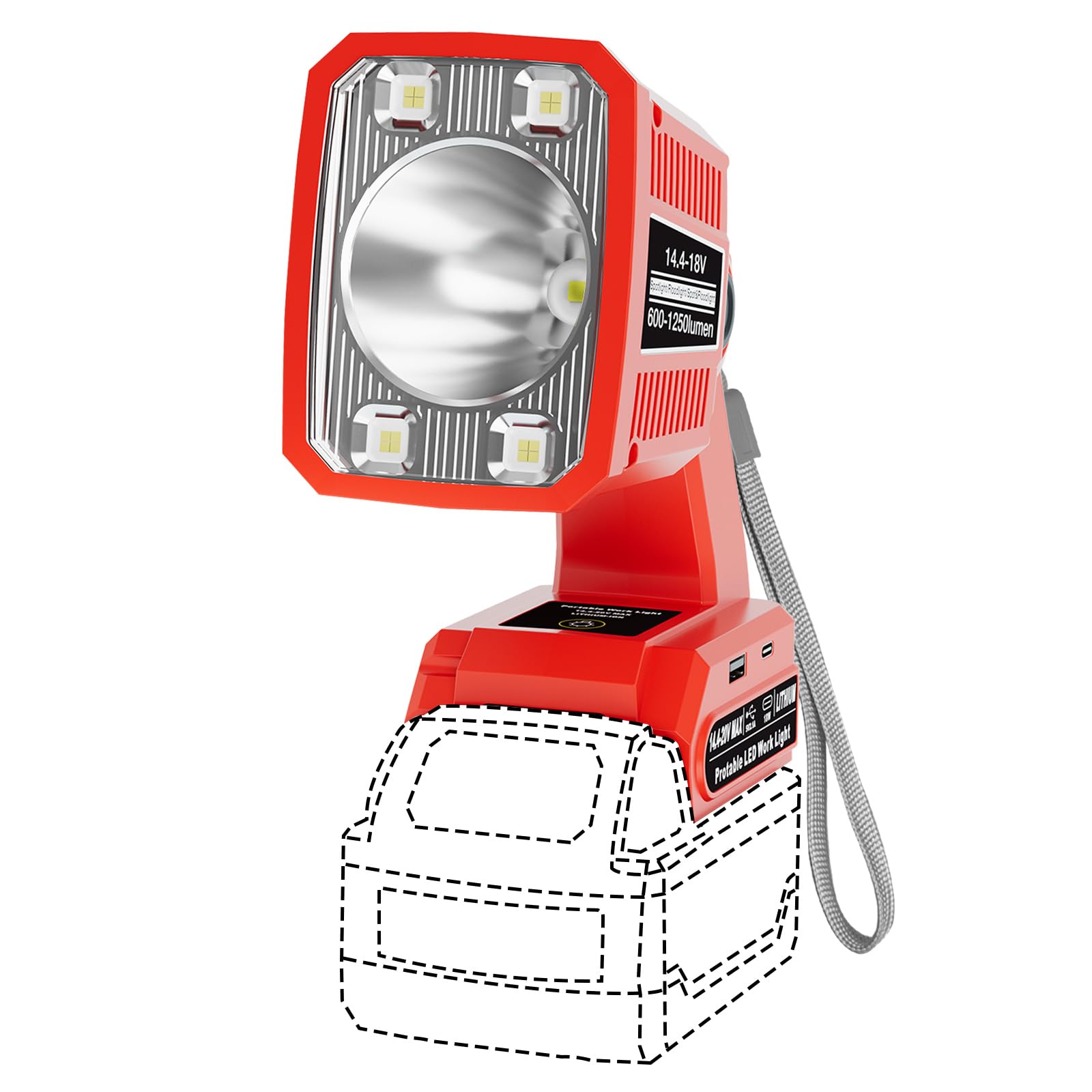 mewryytuo Flashlight Work Light for Milwaukee M18 18V Battery, 18W Work Lights with USB & Type-C Output, Portable Flashlight 125
