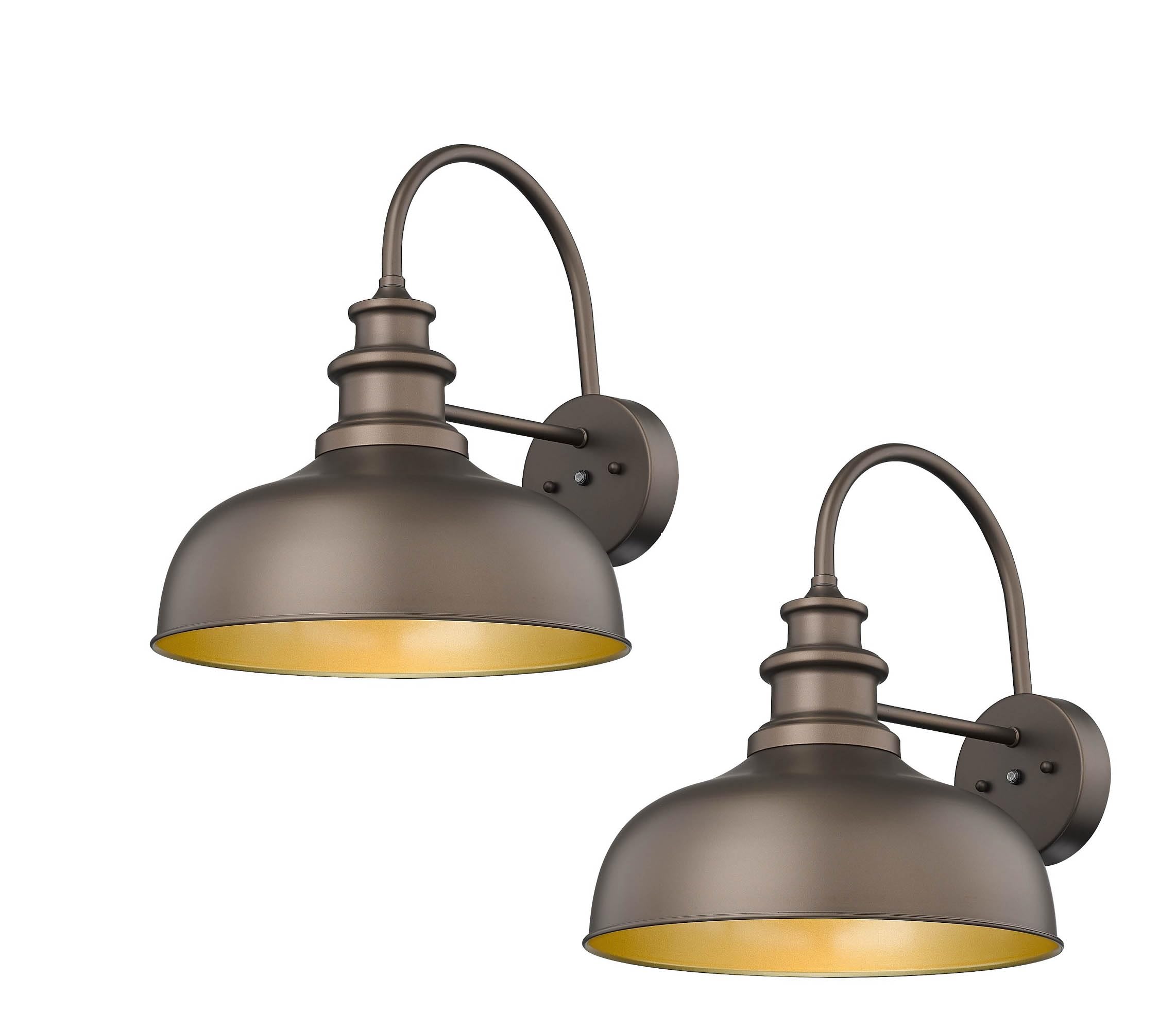 Bestshared Gooseneck Barn Light - Dusk to Dawn Sensor, Metal, Orb Gold, 2 Pack, Model BSDDV260-NE